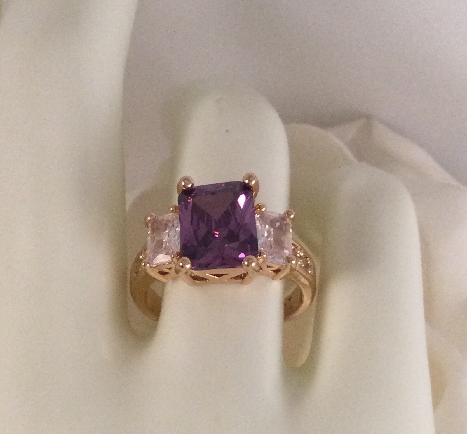 Vintage Jewellery Gold Ring Amethyst White Sapphires Antique Deco Jewelry sz 7