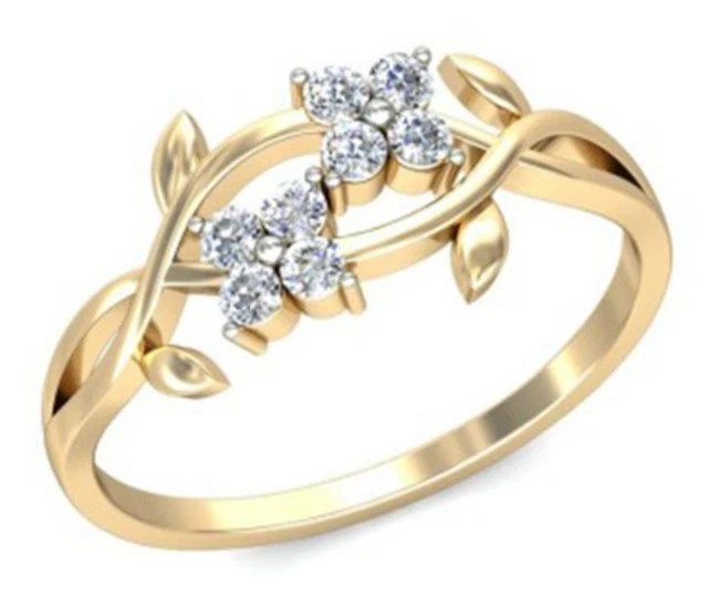 Round Cut 0.24TCW White Moissanite Dainty Floral Vine Ring In 10K Yellow Gold fn