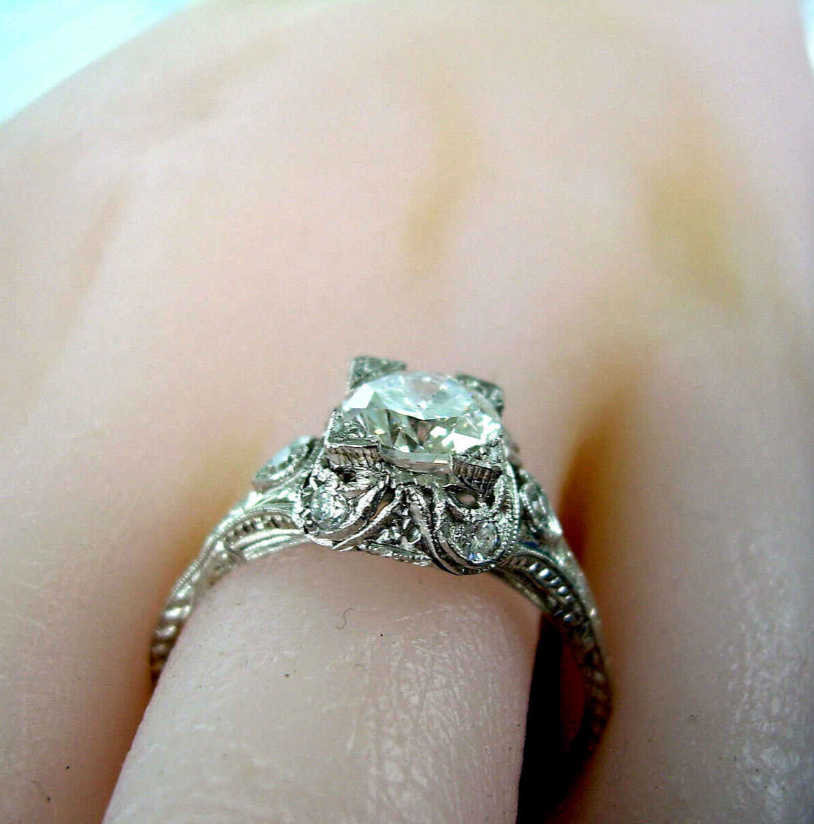 Original EARTH MINED DIAMOND Deco Engagement Statement Ring PLATINUM Solitaire 7