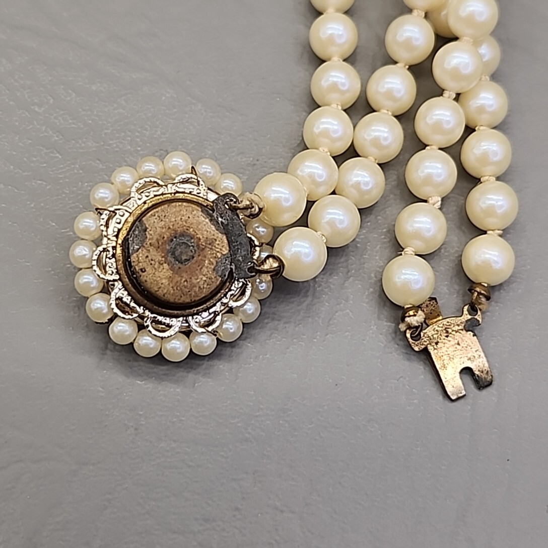 Vtg Bead Necklace Earrings Faux Pearls Layered Peach Art Glass Hong Kong 31″