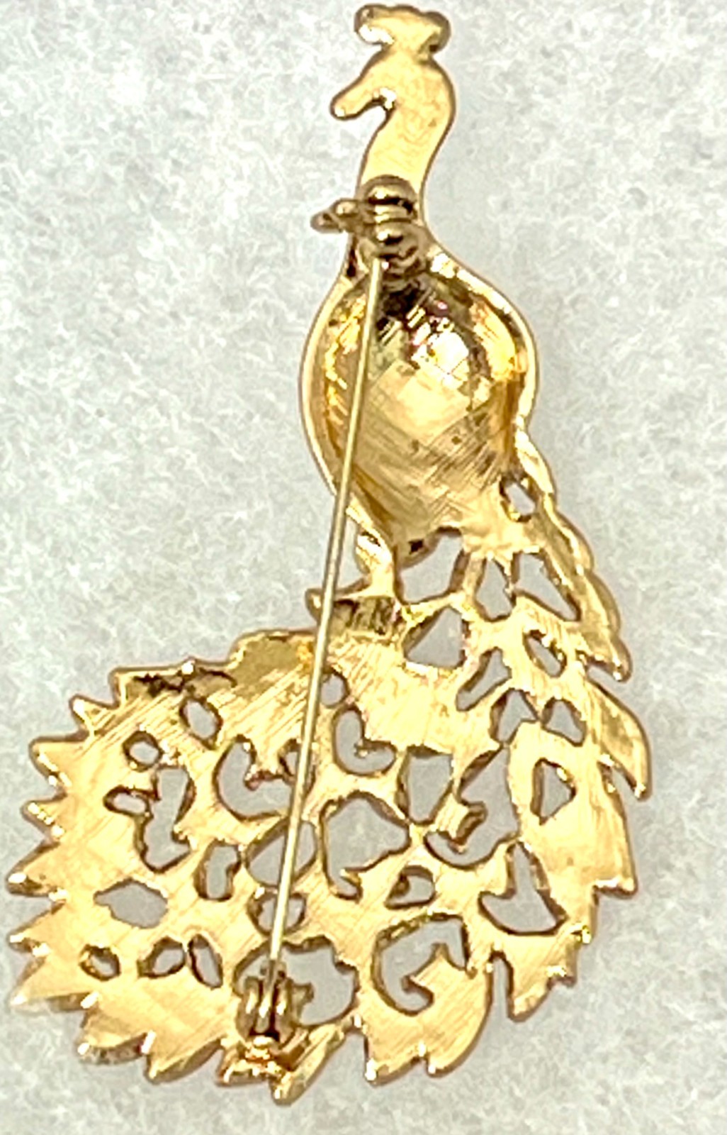 Vintage Enamel Rhinestone Peacock Era Brooch Gold Tone Black Gold Tone Bird Pin