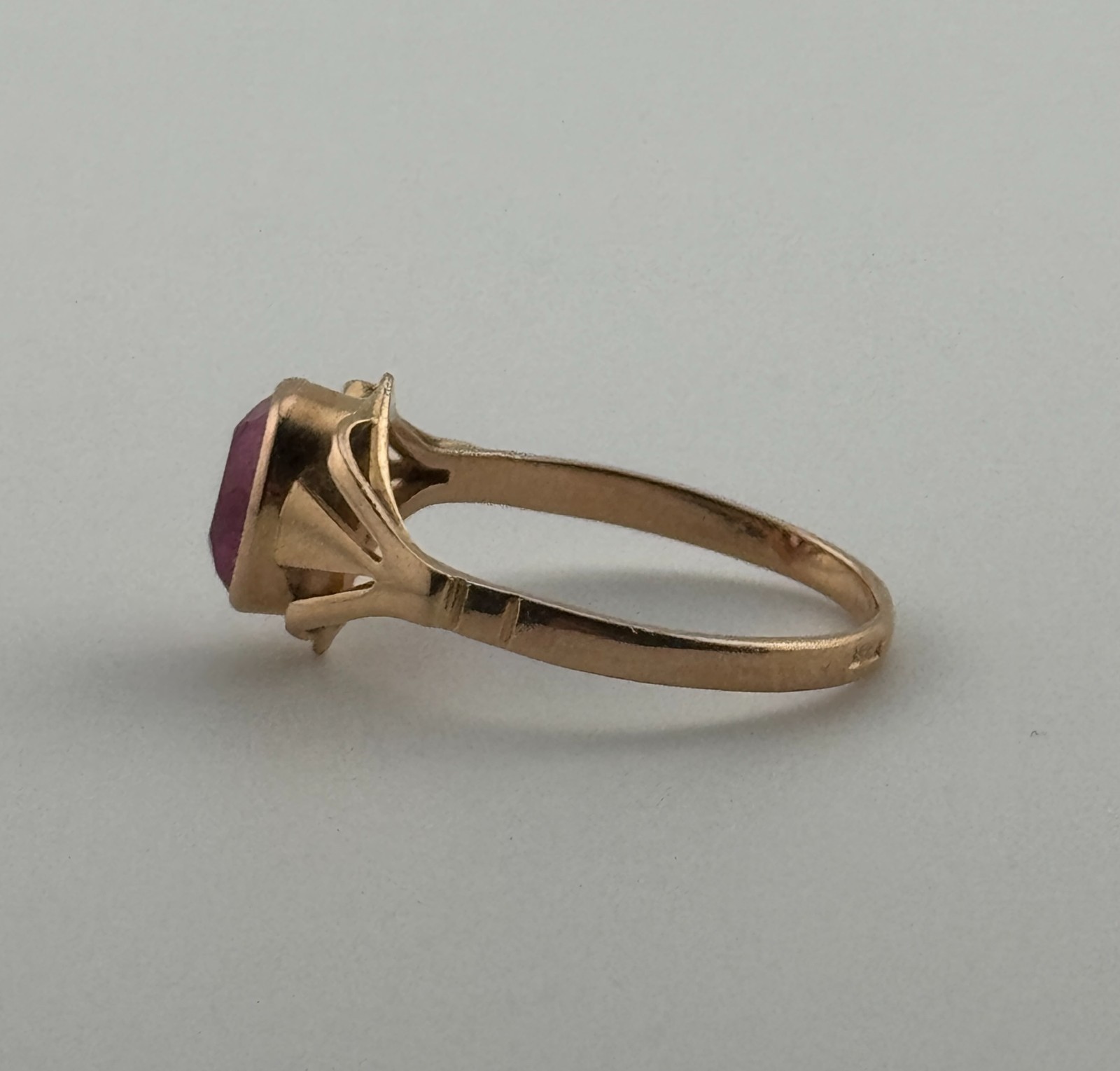 Soviet 14K Rose Gold Ruby Ring Vintage USSR 583 Hallmark Ukraine