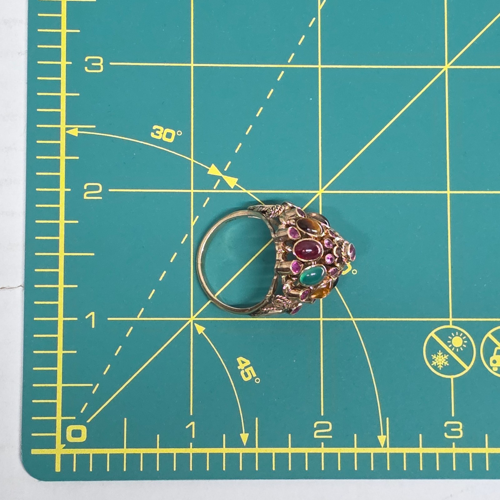 Vintage Thai Princess Harem Ring 18K Gold Multi Gem Cabochon 6.8g Sz 7.75