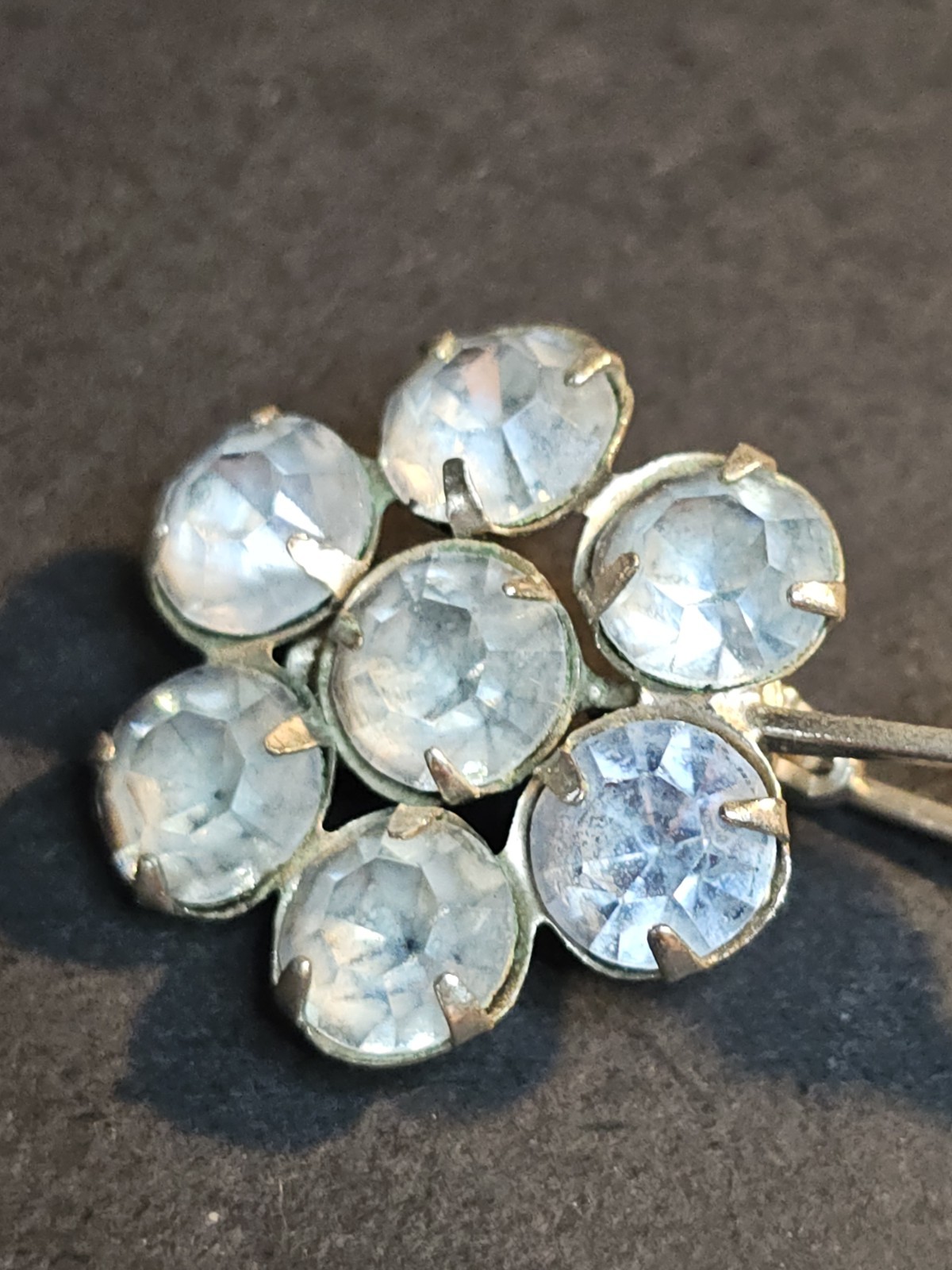 Vintage Azub Austrian Light Blue Crystal Flower Brooch Silver Tone Stem Leaves
