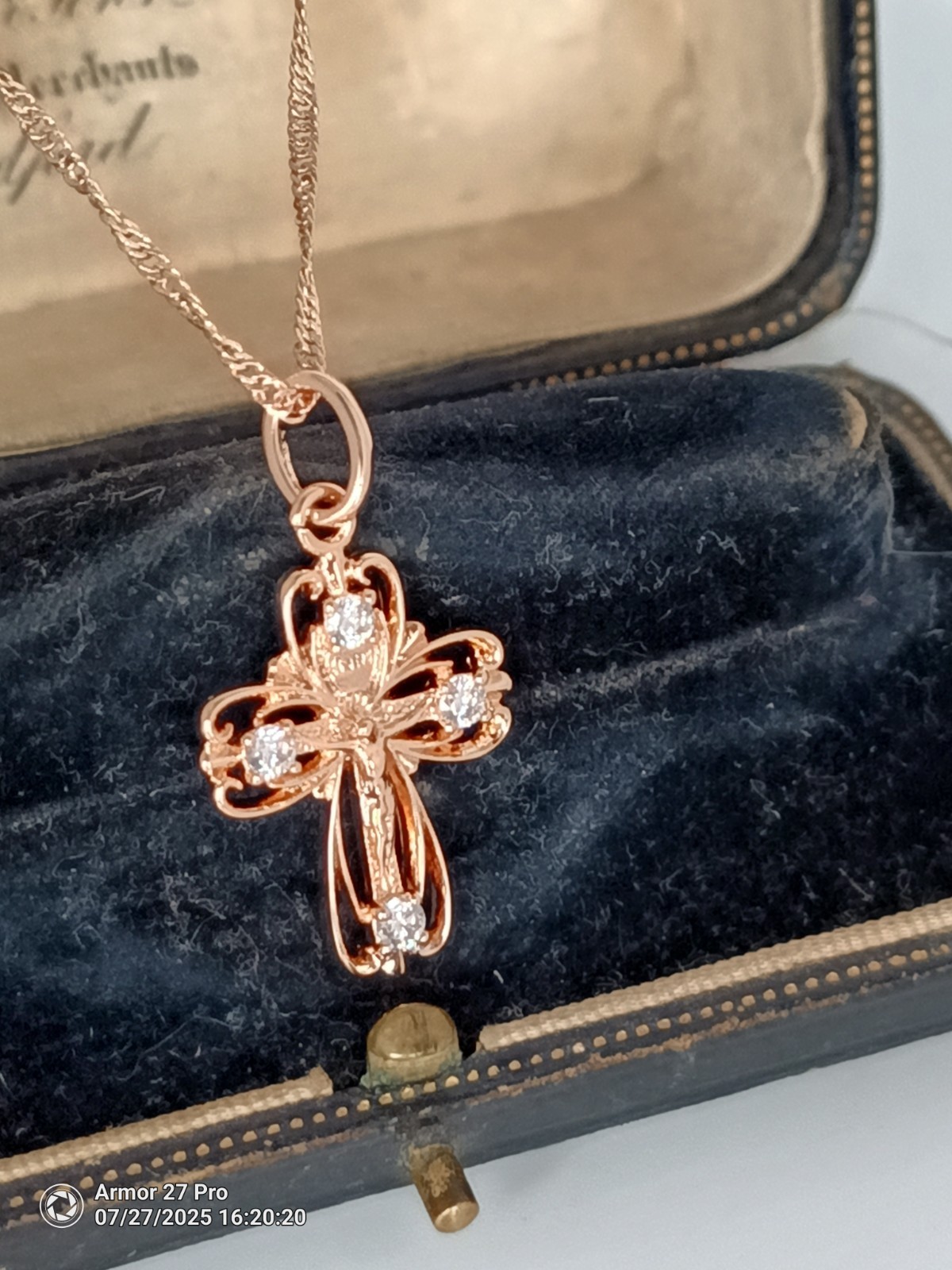 Vintage 1990-s 14 CT Rolled Gold Cross Pendant on Chain-Hallmarked 585 RG