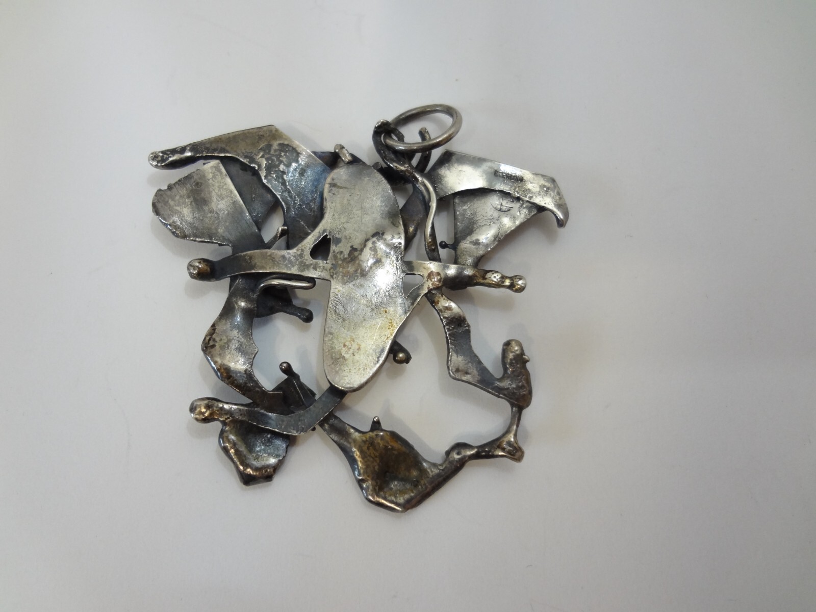Mid Century Abstract Brutalist Sterling Silver Signed (Unknown Hallmark) Pendant
