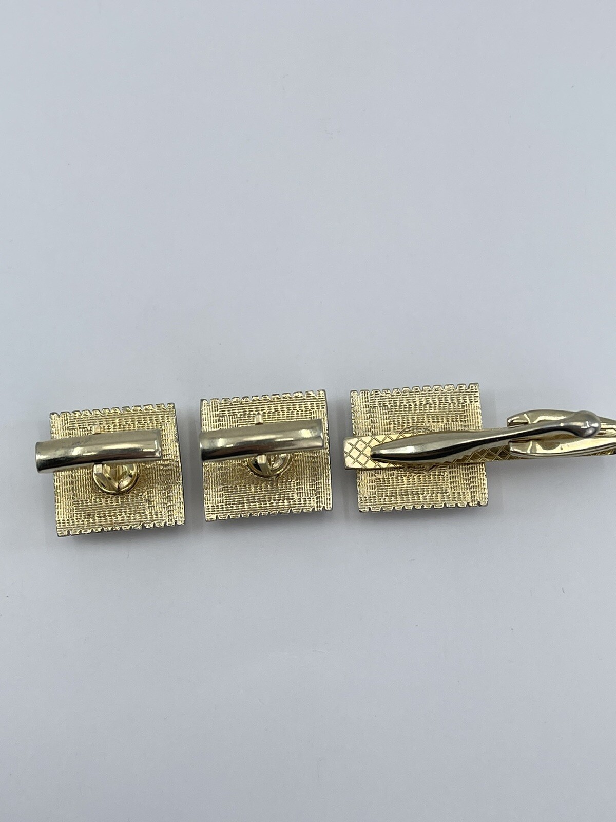 Cufflinks and Tie Clip Set concave glass rectangle gold tone