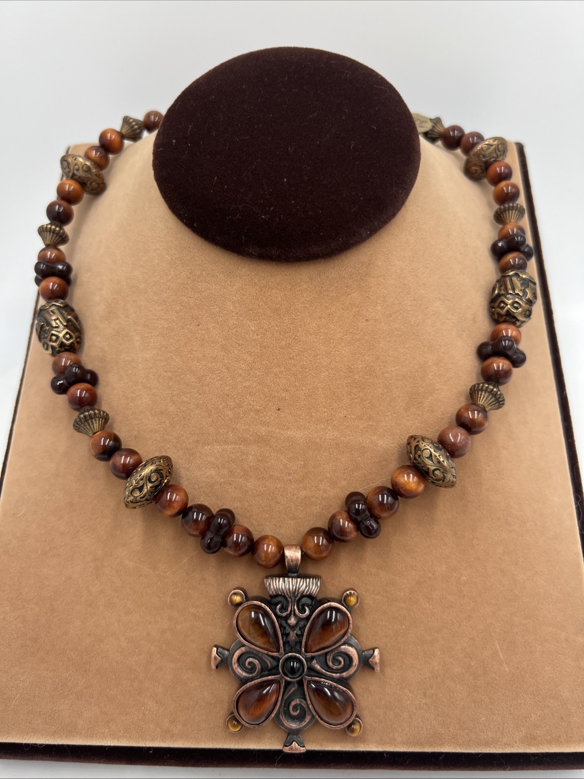Vintage Leonard Craig Designer Necklace Real Stones & Glass Jadeite Tiger’s Eye