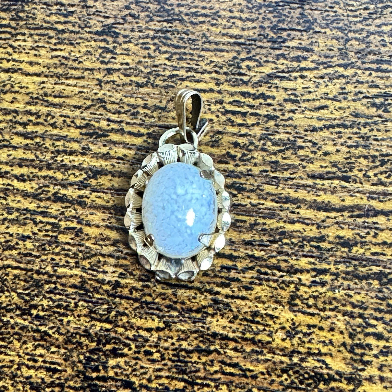Vintage Gold-Filled Pendant w/Opalescent Glass Cabochon Mid-Century Opalite