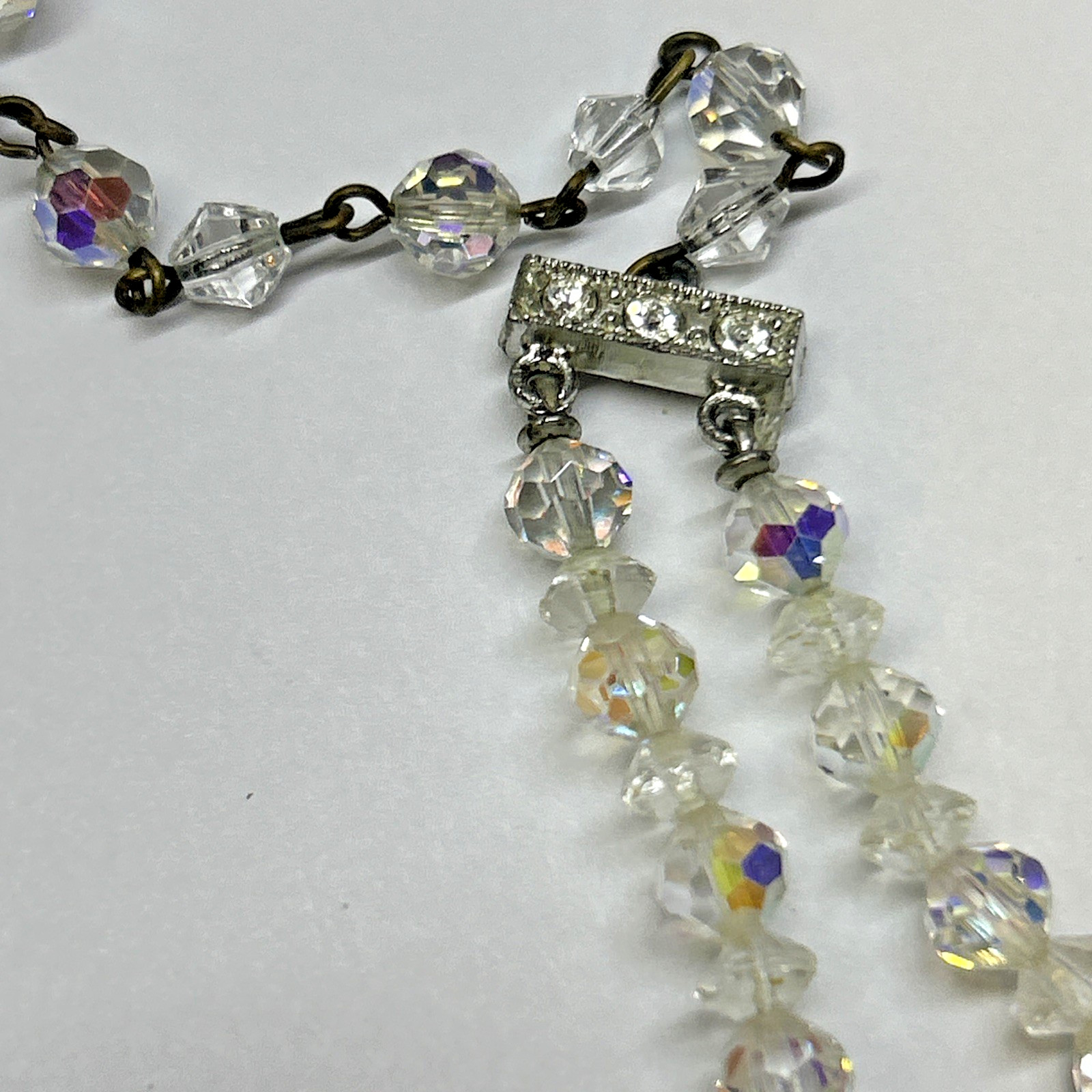 Vintage/Estate Aurora Borealis Crystal Double Stand Necklace