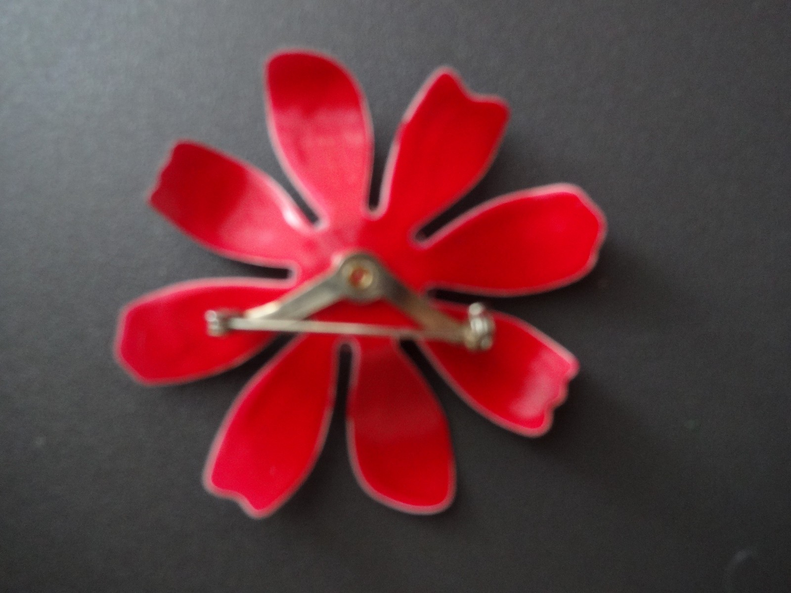 VTG Retro 60s Red Enamel Metal Brooch Pin Dangle Clip On Earrings Set Super RARE
