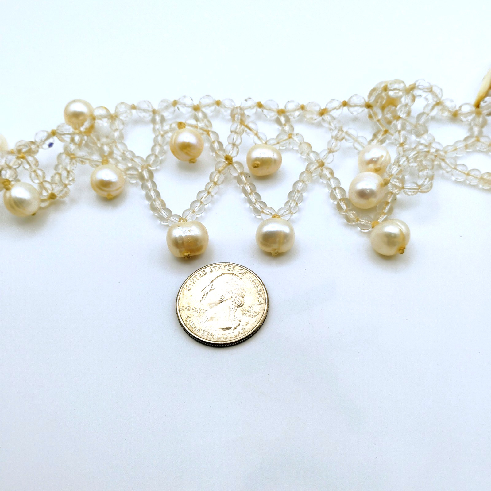 Vintage Cultured Pearl Bib Necklace Clear Glass Beads 21in
