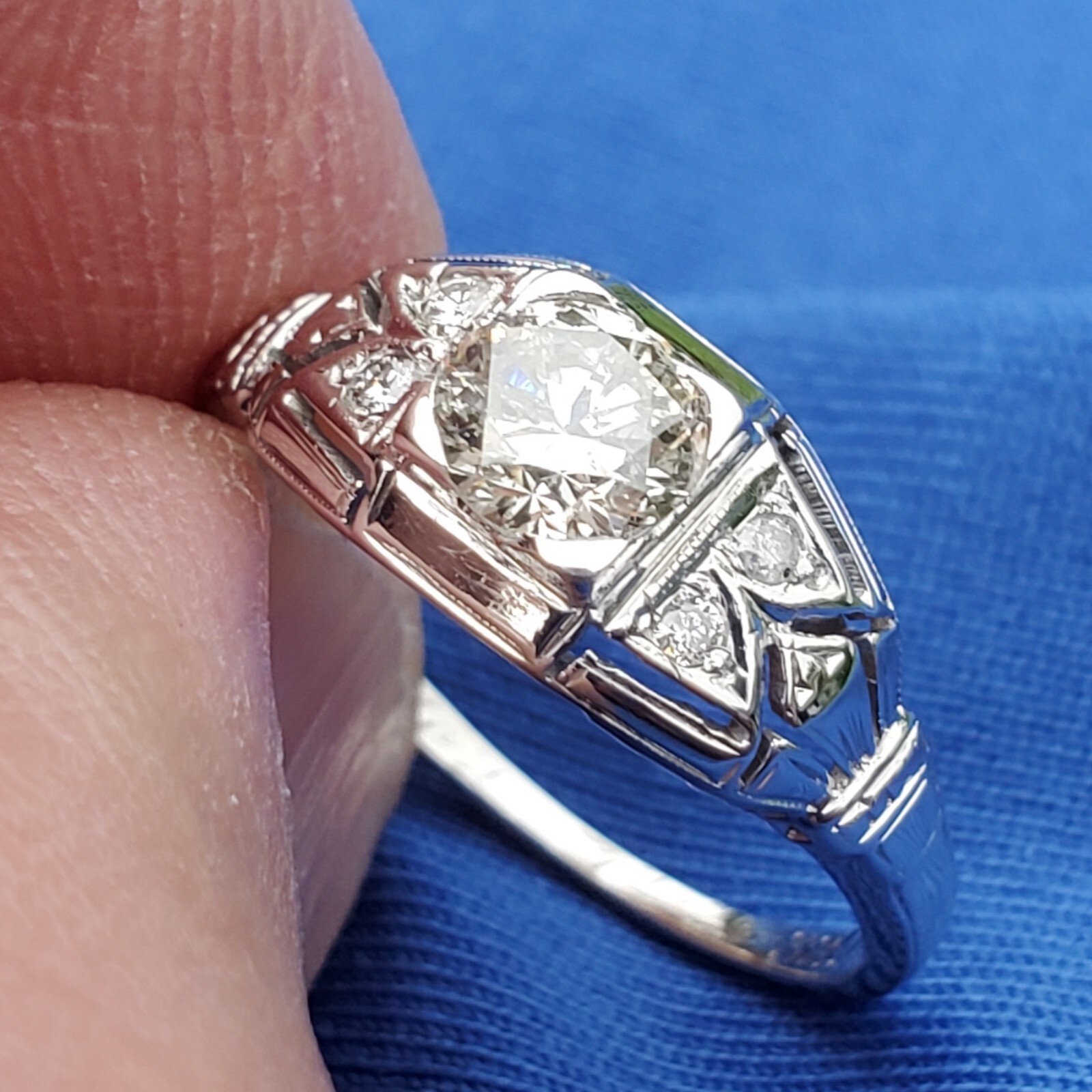 Original EARTH MINED DIAMOND Deco Engagement Ring Gatsby ERA Solitaire 14K GOLD