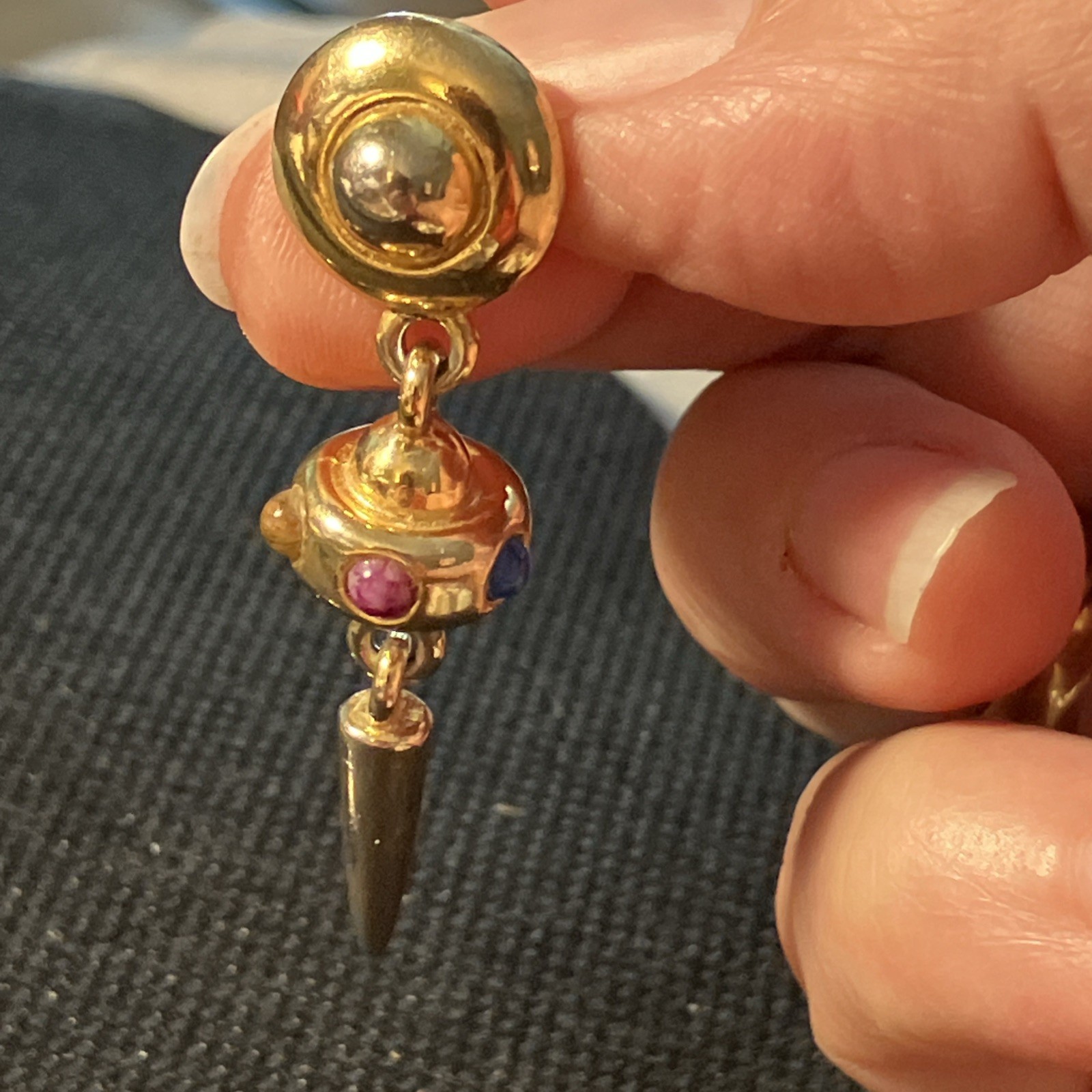 Gold Tone Earrings Pierced Cabochon Stones Stambouli Style