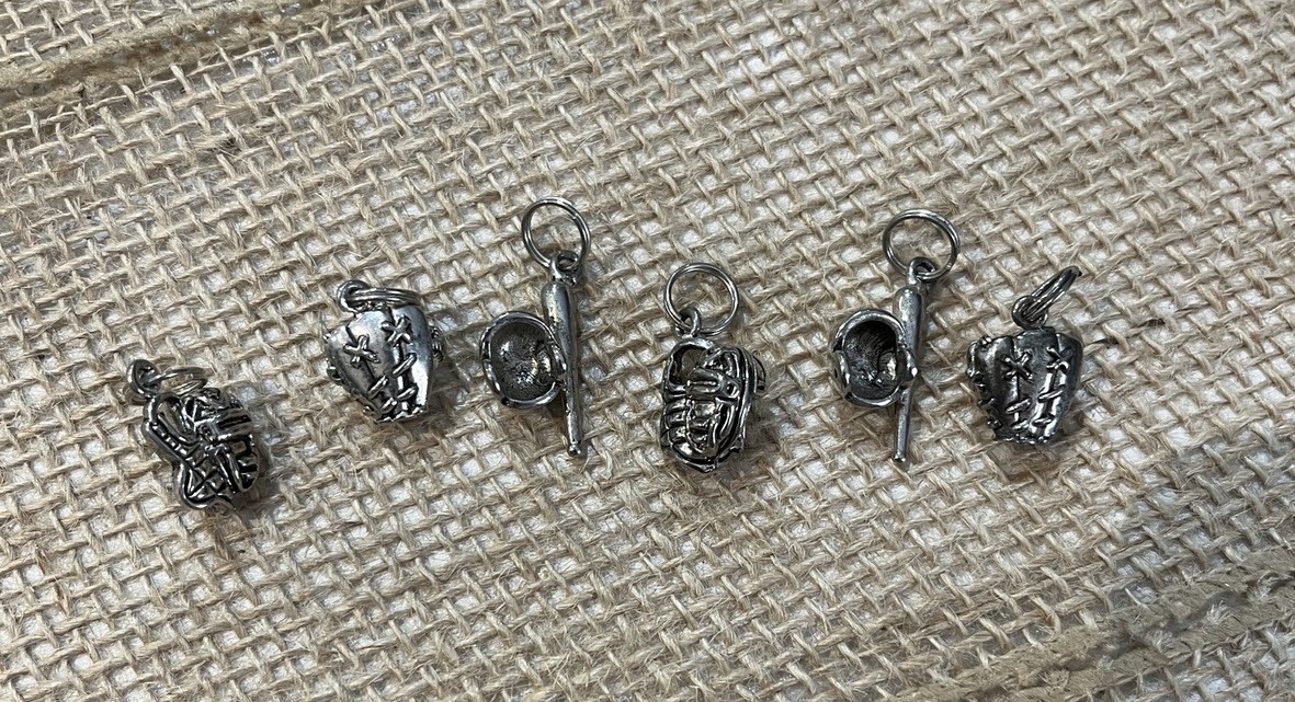 Lot of 6 Baseball Themed Silver-Tone Charms Pendant Metal Alloy Sports Son Craft