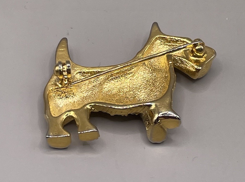 Source Unknown Gold Dog Brooch With Clear Accents