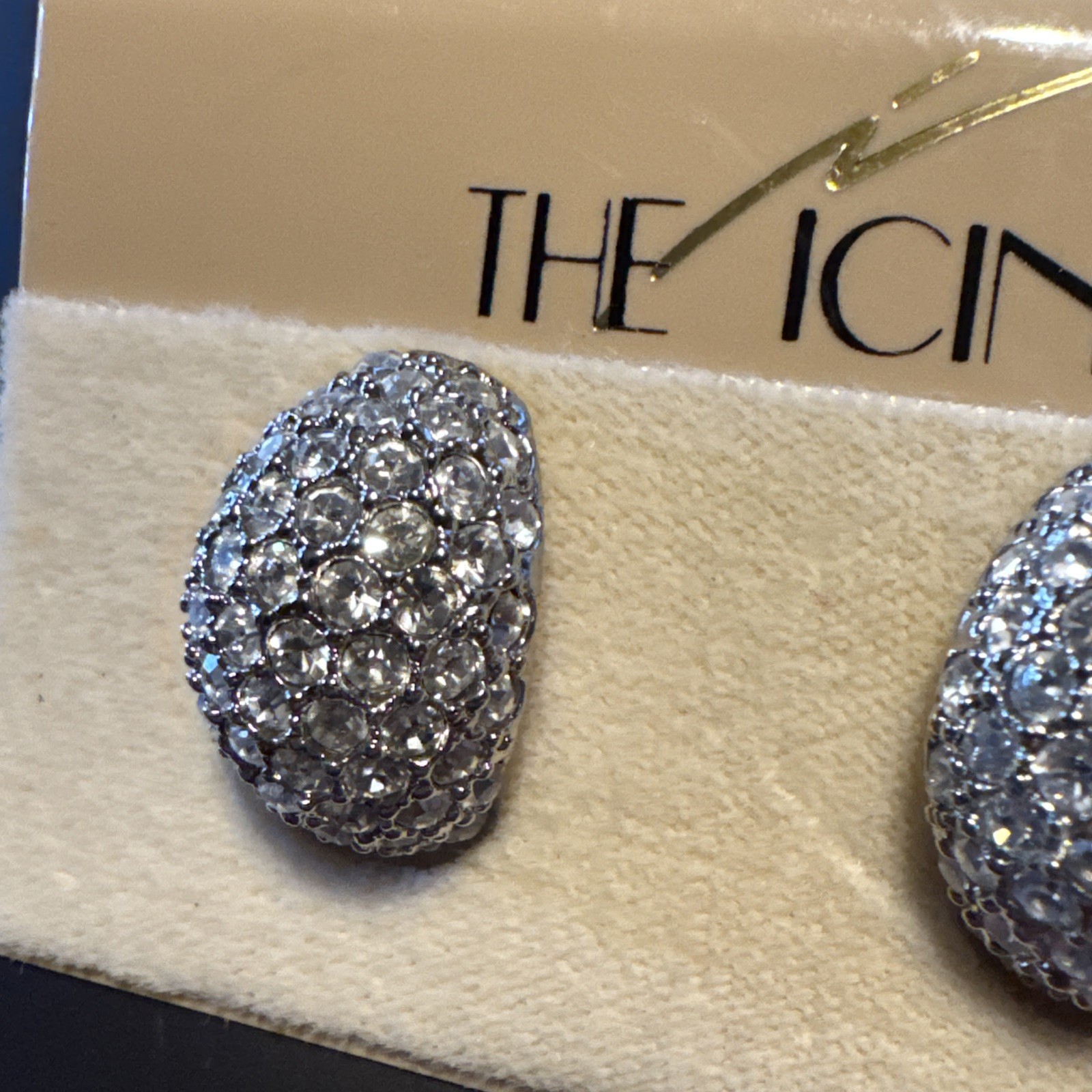 The Icing Rhinestone PAVE SILVER OVAL DOME Pierced EARRINGS New