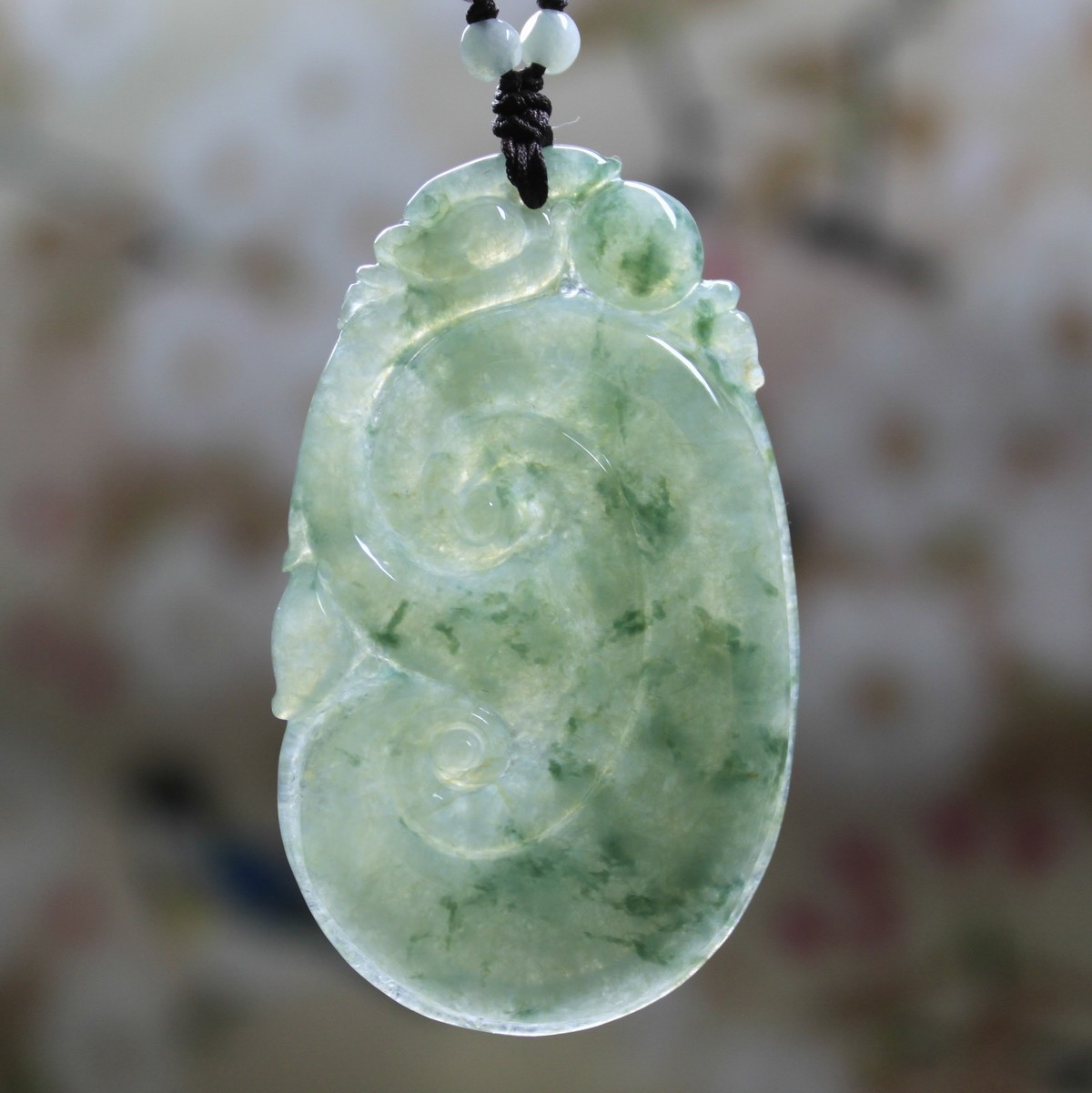 CERTIFIED Grade A Natural Jade Icy Green Jadeite Ruyi Pendant RARE #P1065