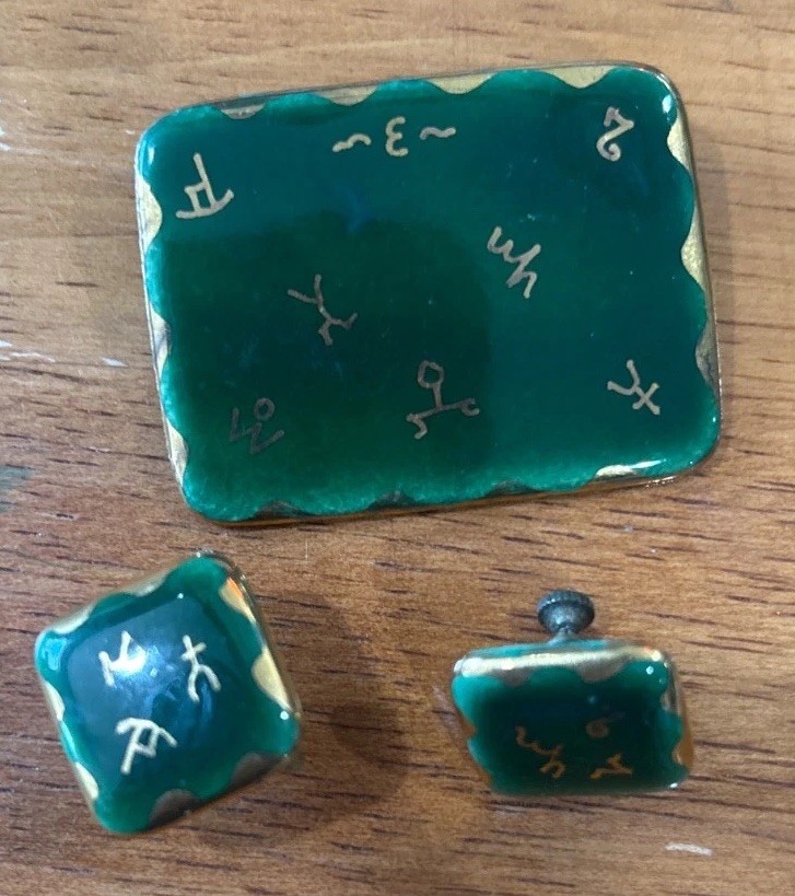 VINTAGE ARIGLO GREEN PIN EARRINGS SET PAINTED