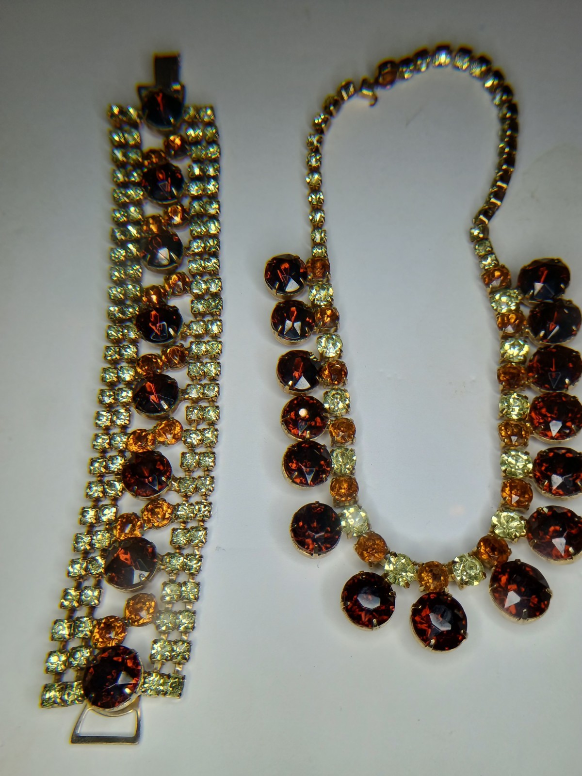 Vintage Brown Rhinestone Bracelet & Necklace Set 1950’s 1960’s