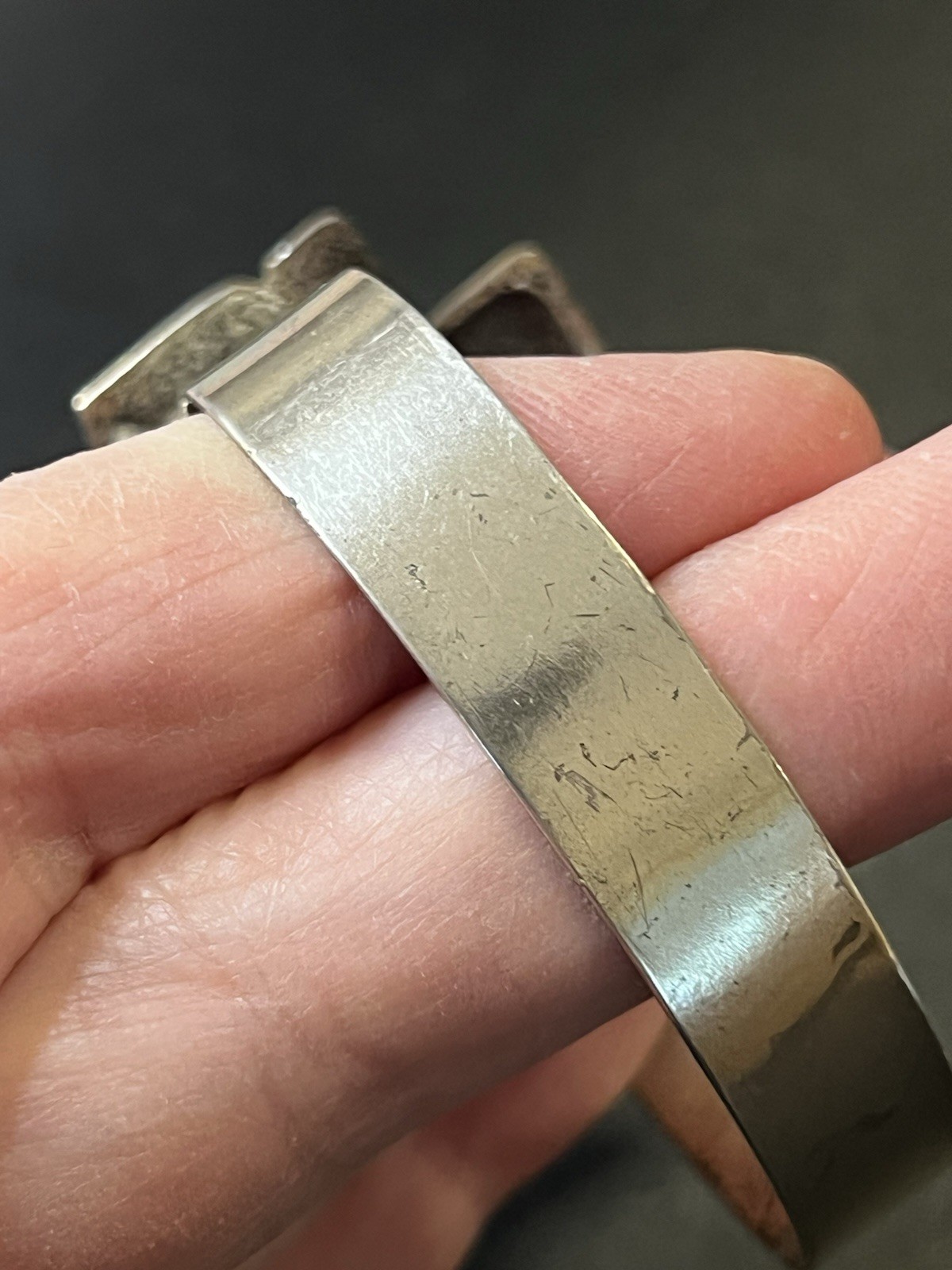Scandinavian Brutalist 835 Silver Sz 5.75 Artist Crafted Bracelet Chrysocolla