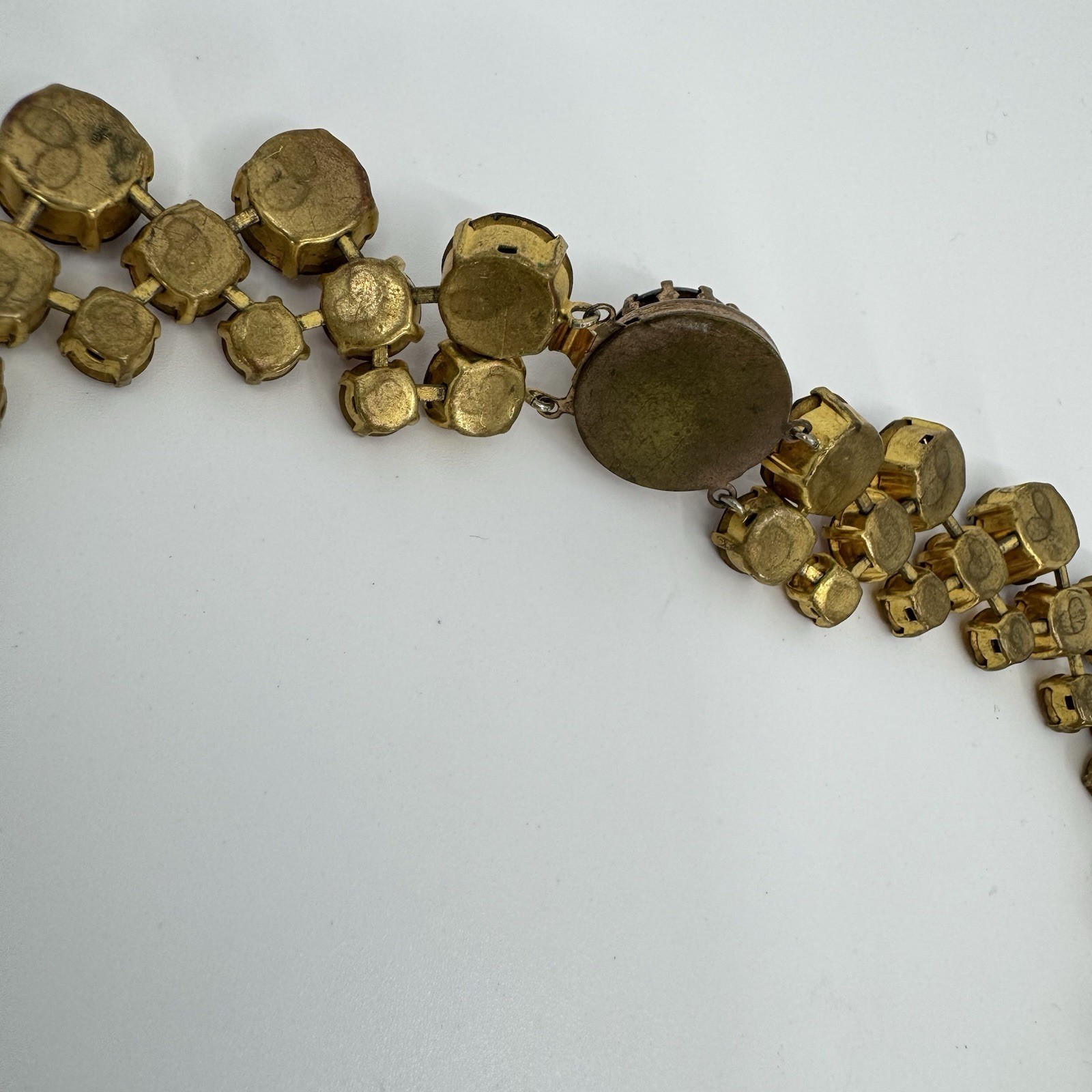 Large Statement Gold Tone Multi-tone Amber Round Rhinestone Necklace 17”