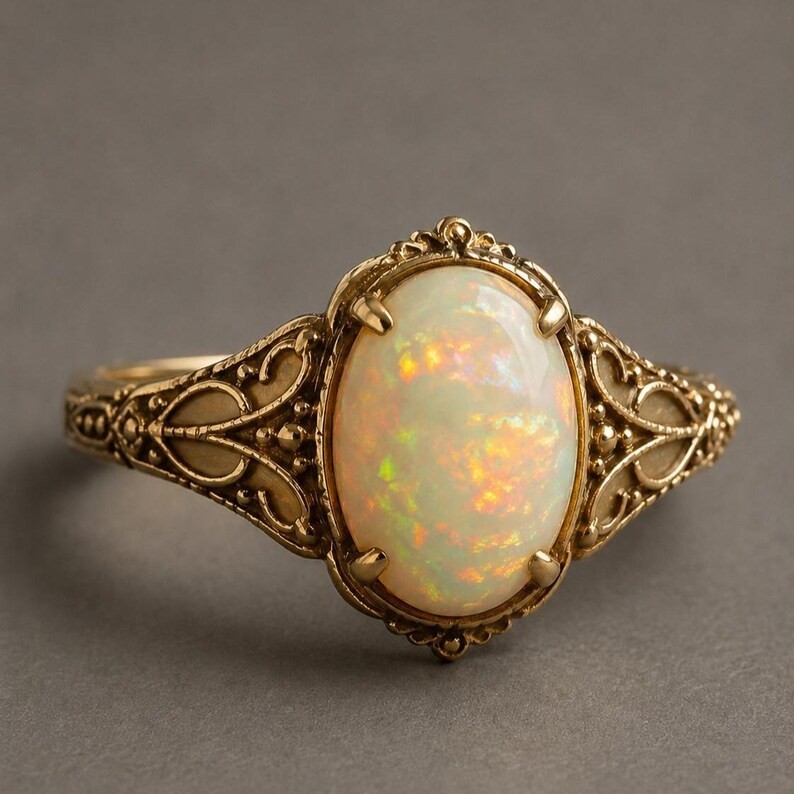 Natural Ethiopian Opal Ring 925 Sterling Silver Vintage Antique Ring