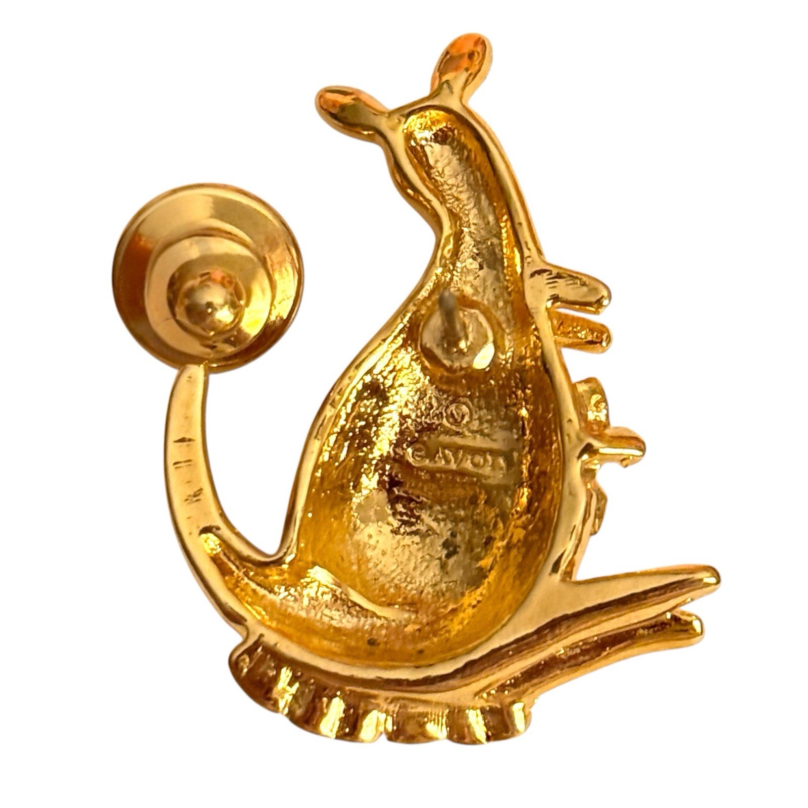 Vintage Avon Kangaroo & Joey Brooch Gold Tone Rhinestone Eyes Figural Animal Pin