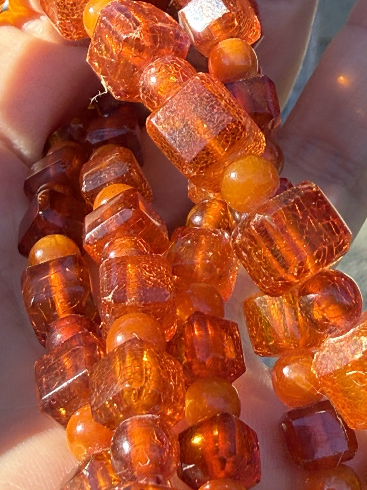 39” 47g Honey Amber Catalin Bakelite Graduated Cube Bead Necklace