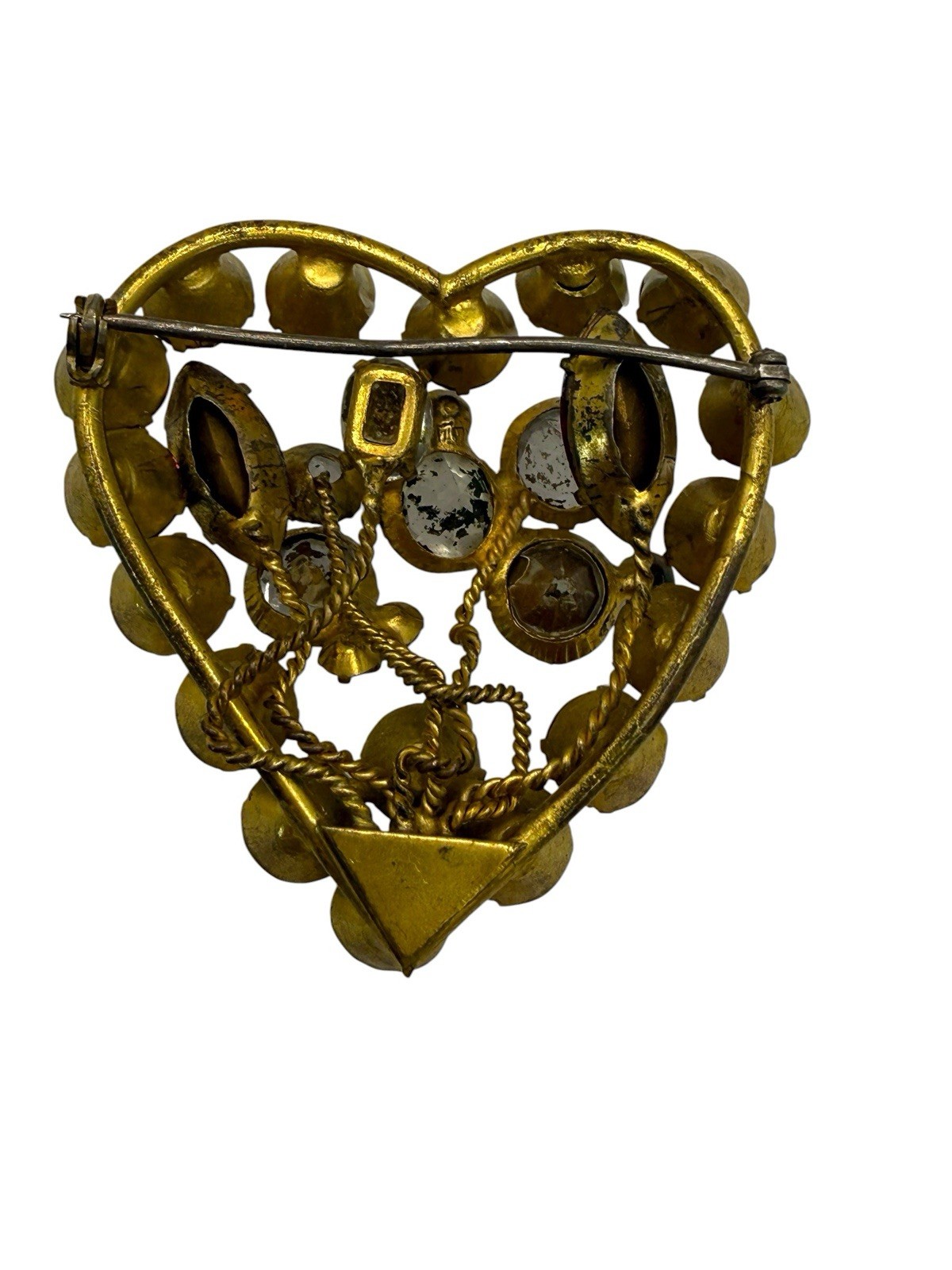 Vintage 50s 60s Czech Ruby Red Glass Rhinestones Heart Valentines Brooch Pin
