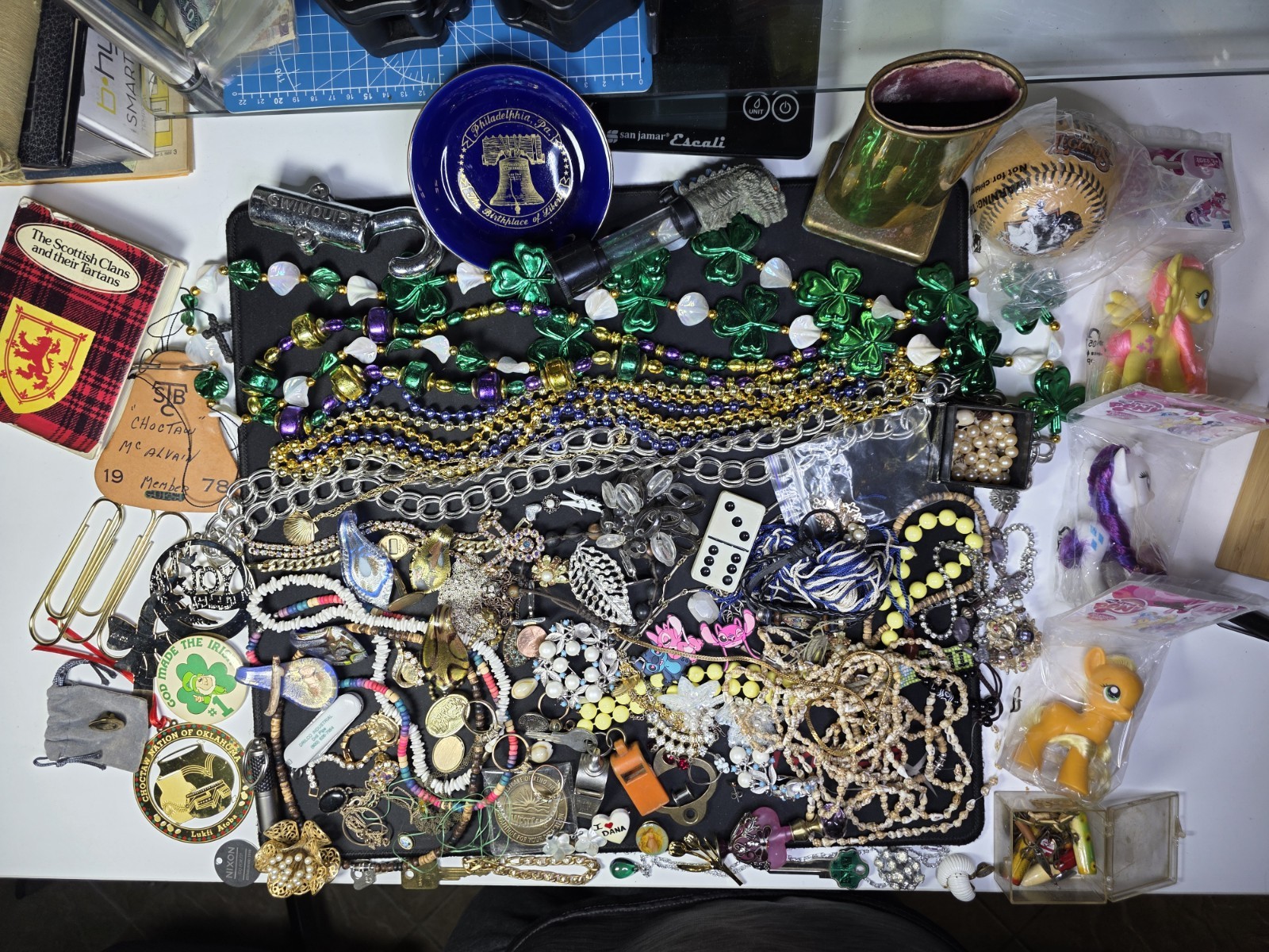 Vtg -Now JUNK drawer Jewelry Lot Scrap Harvest salvage craft Findings beads #8