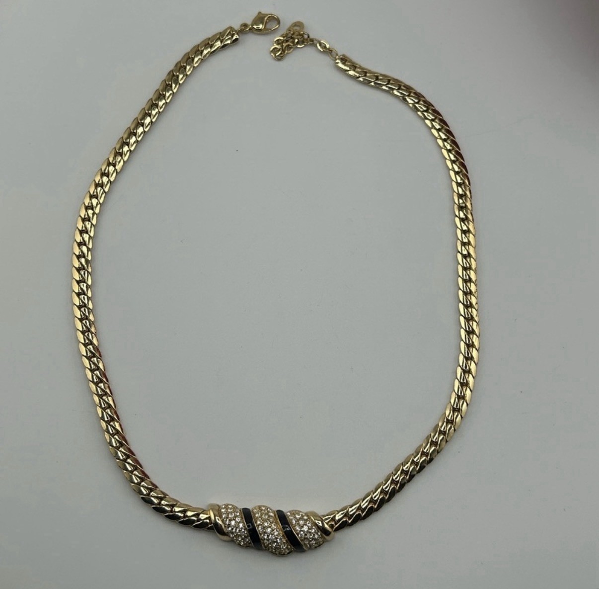 Vintage ch. dior Gold-Tone Chain Necklace Crystal Pavé & Enamel Signed Rare!