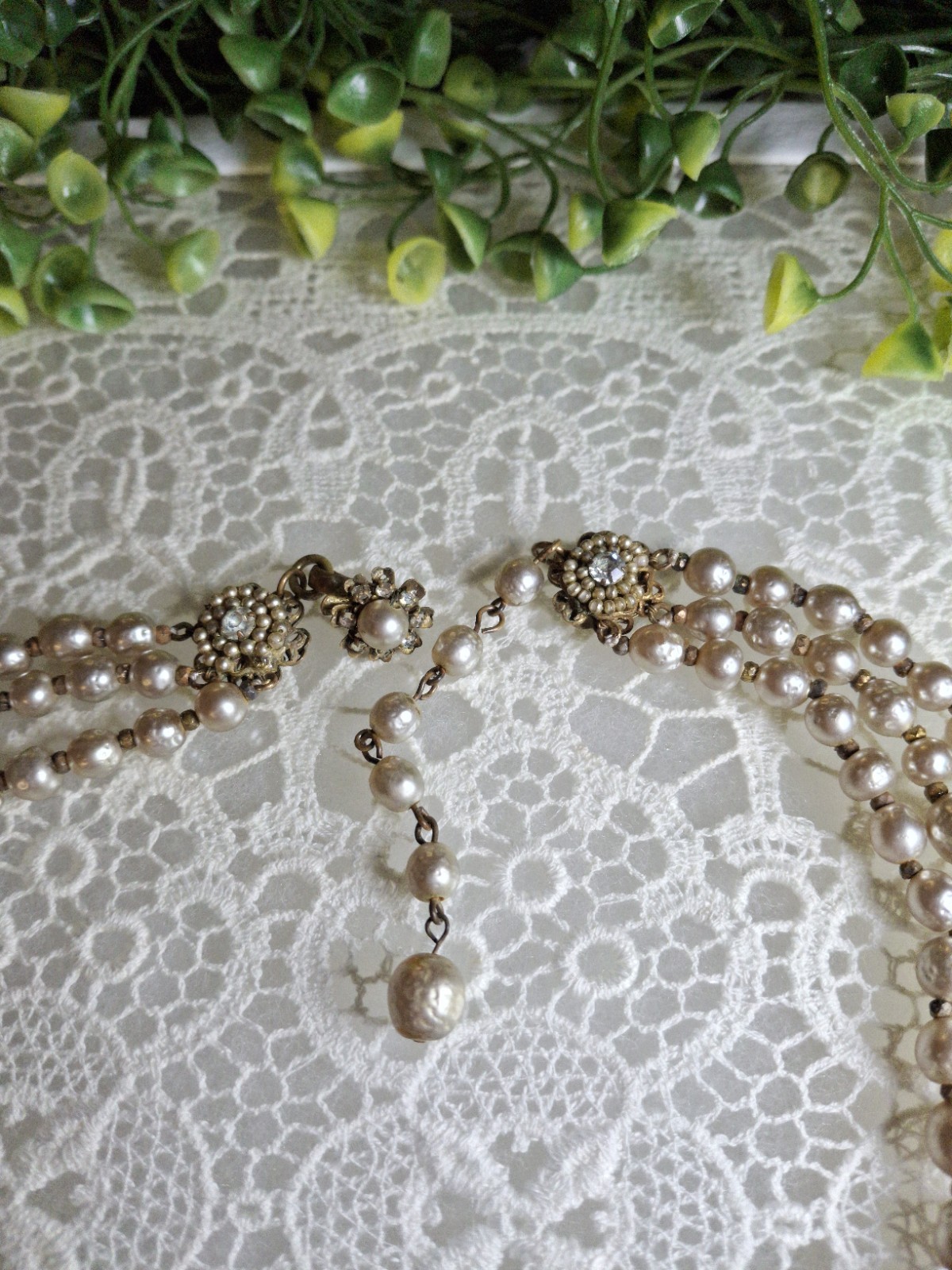 Early Signed Miriam Haskell 3 Strand Silver Niki Baroque Pearl Necklace