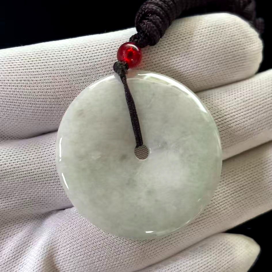 Natural Light green Jade Jadeite Round Pendant, 40x40x5mm, adjustable Cord 23 in