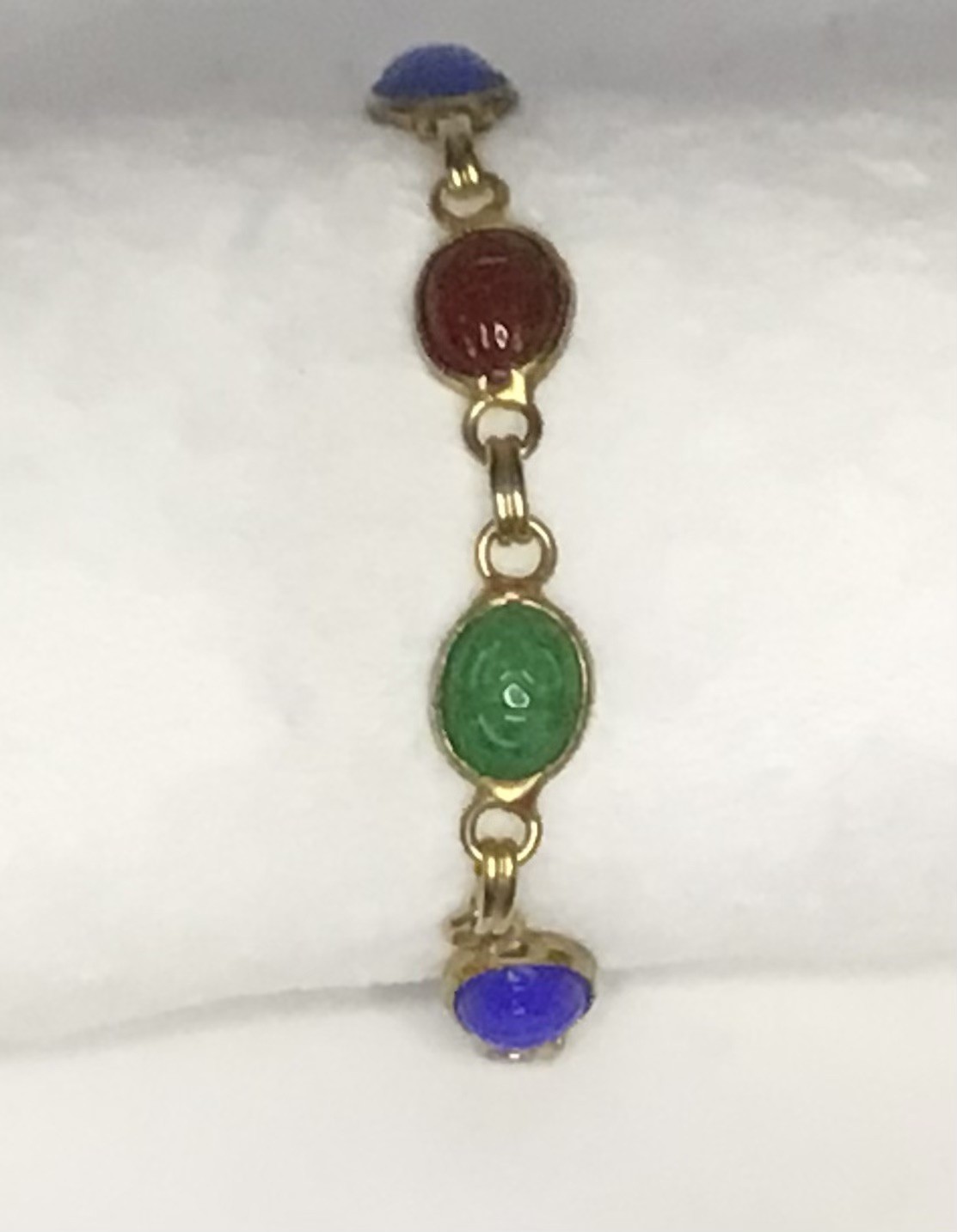Vintage Egyptian Revival Scarab Bracelet 7 Multi Colored Stones unbranded