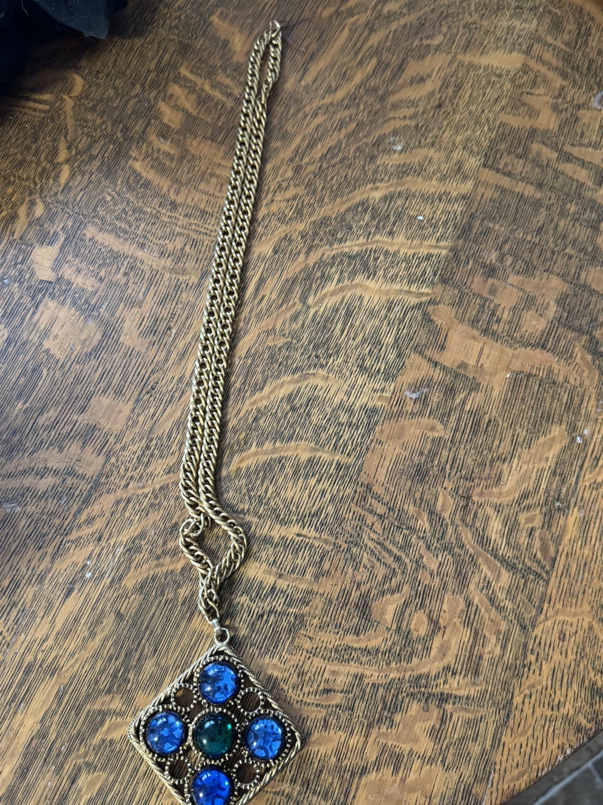 Vintage Florenza Maltese Style Cross Pendant Necklace Blue Green