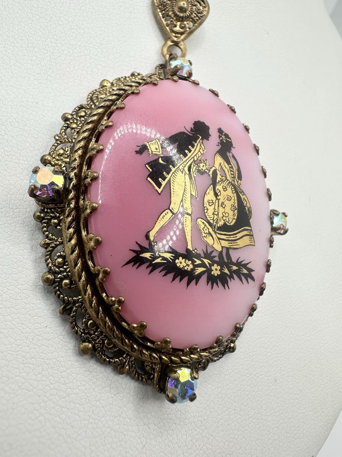 VTG Antique West Germany Couple Painted Bright Pink 32in Necklace Signed Read