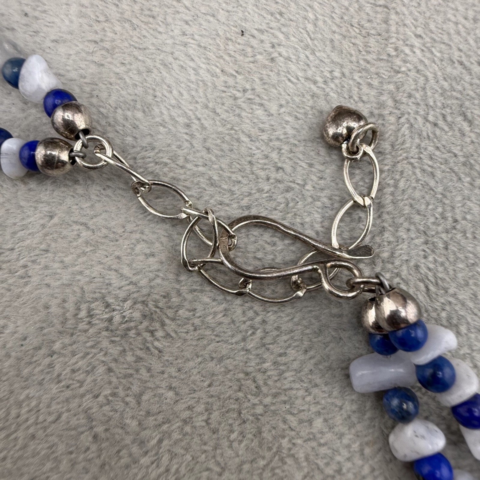 Vintage Jay King DTR Necklace Blue Lace Agate Polished Stone 18”