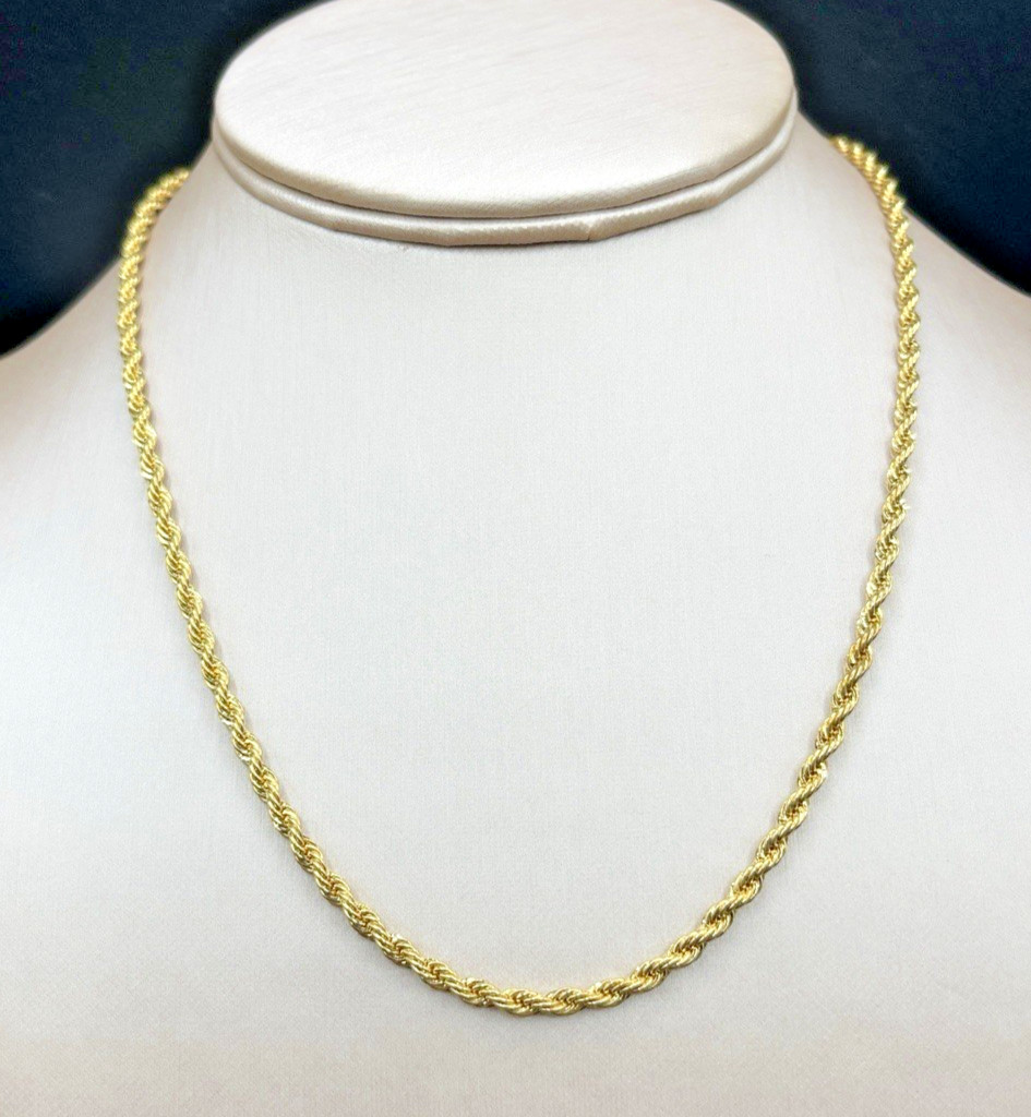 Vintage Gold Plated Rope Chain Necklace 18″ NOS Nickel Free Allergy Safe