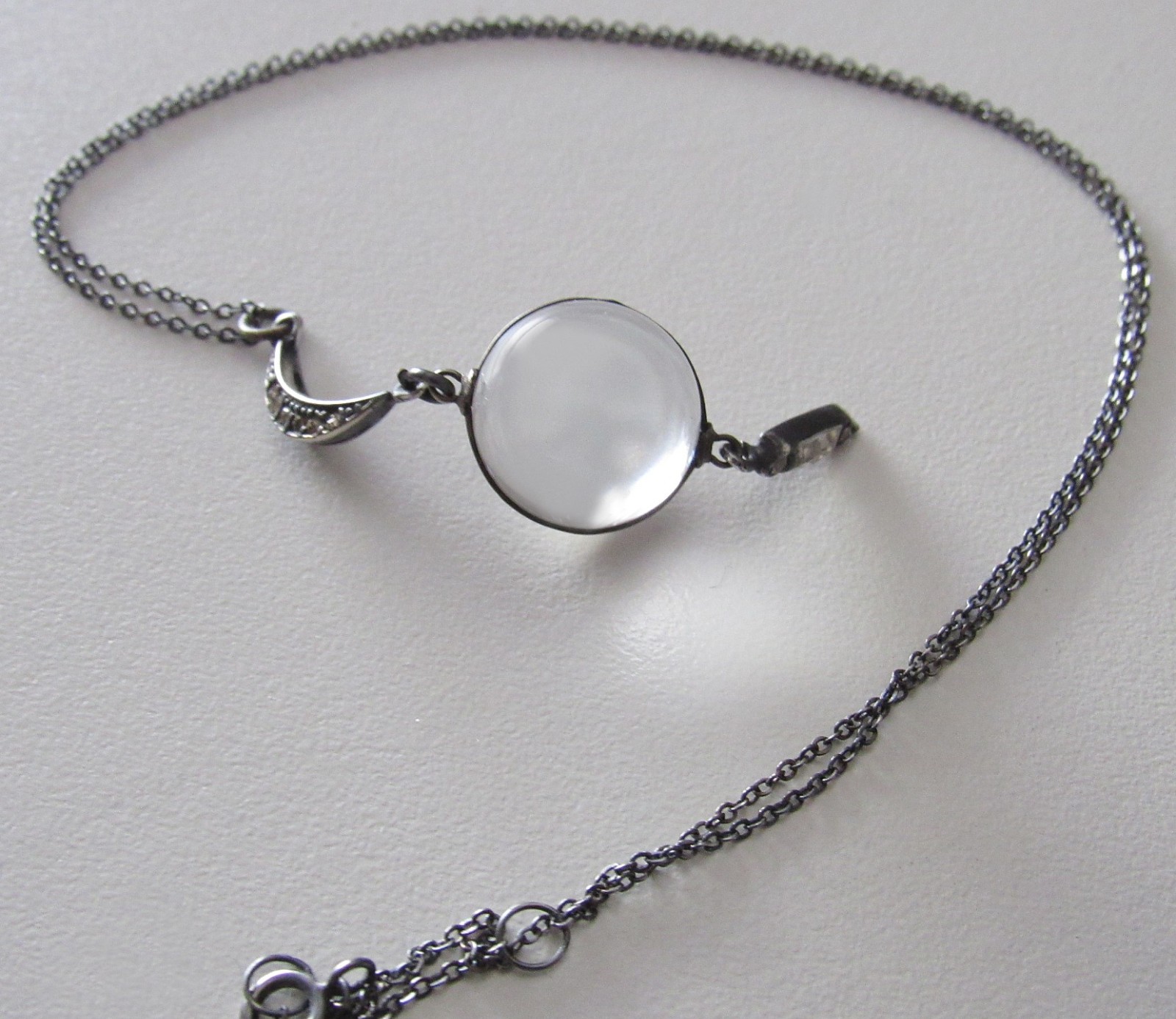 Art Deco Pools of Light Rock Quartz Orb Sterling Silver Necklace