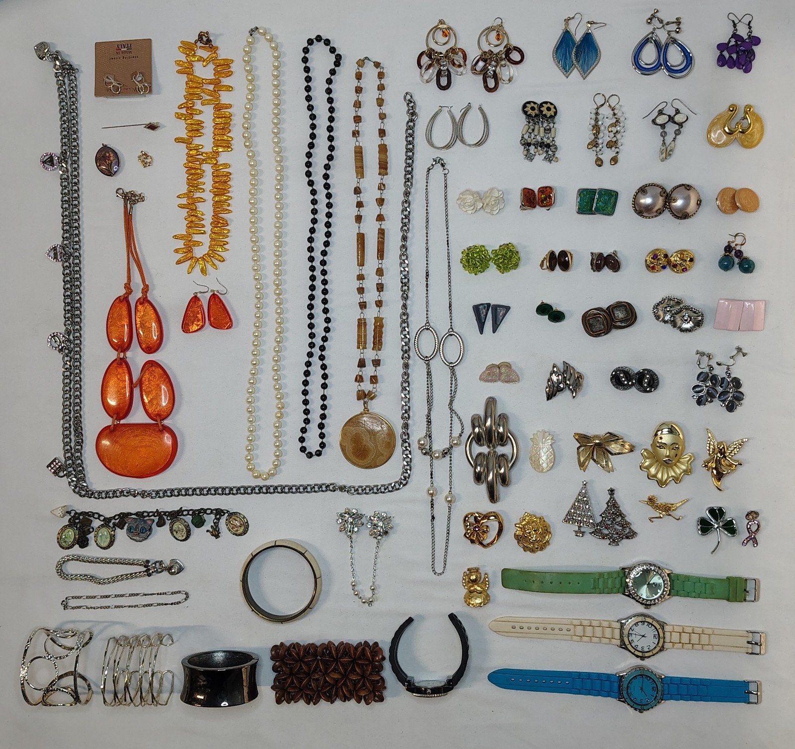 Costume Jewelry Large Assorted Colorful Lot Necklaces Bracelets Watches & More