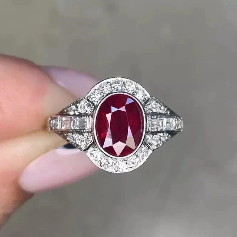 3Ct Art Deco Oval Cut Lab Created Diamond Ruby 14k White Gold FN Wedding Ring