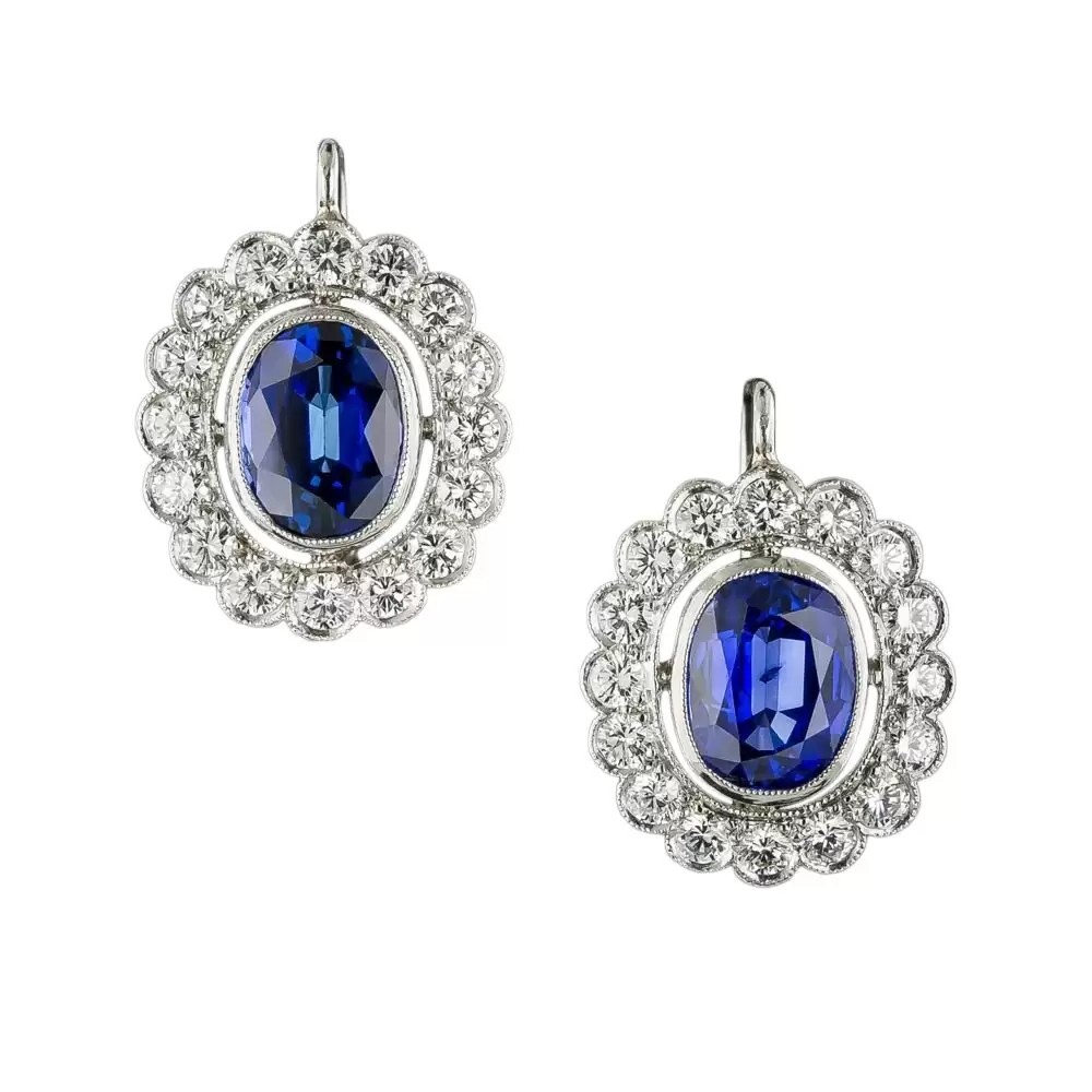 Art Deco Oval Cut Sapphire & Lab Created Diamond 925 Silver Engagement Earrings