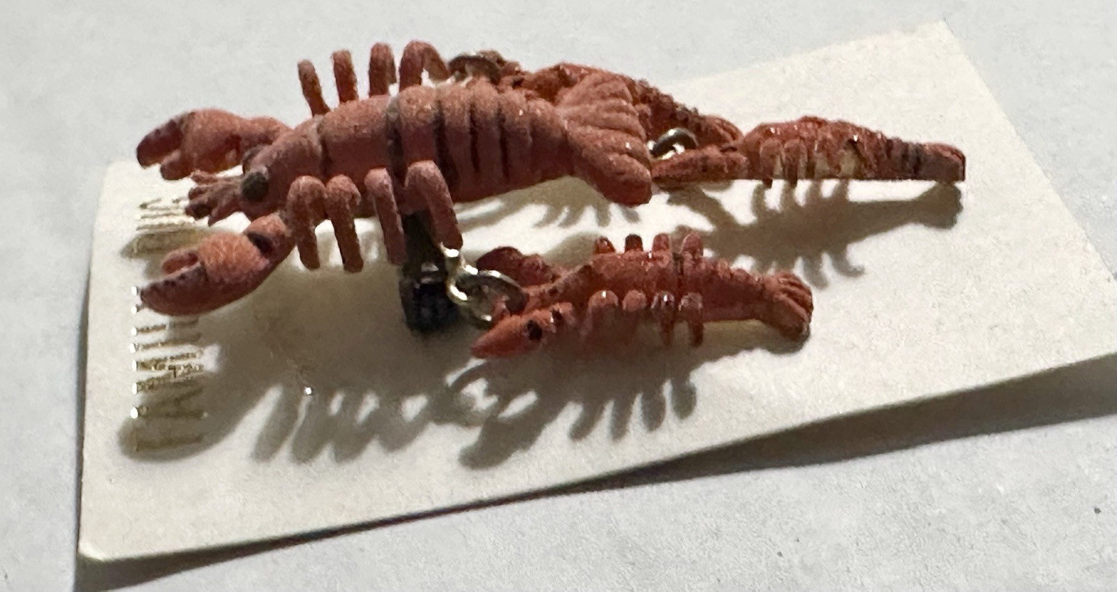 Vintage Mica Flocked LOBSTER Family Babies Scatter Pin NOC Dangle Charms Brooch