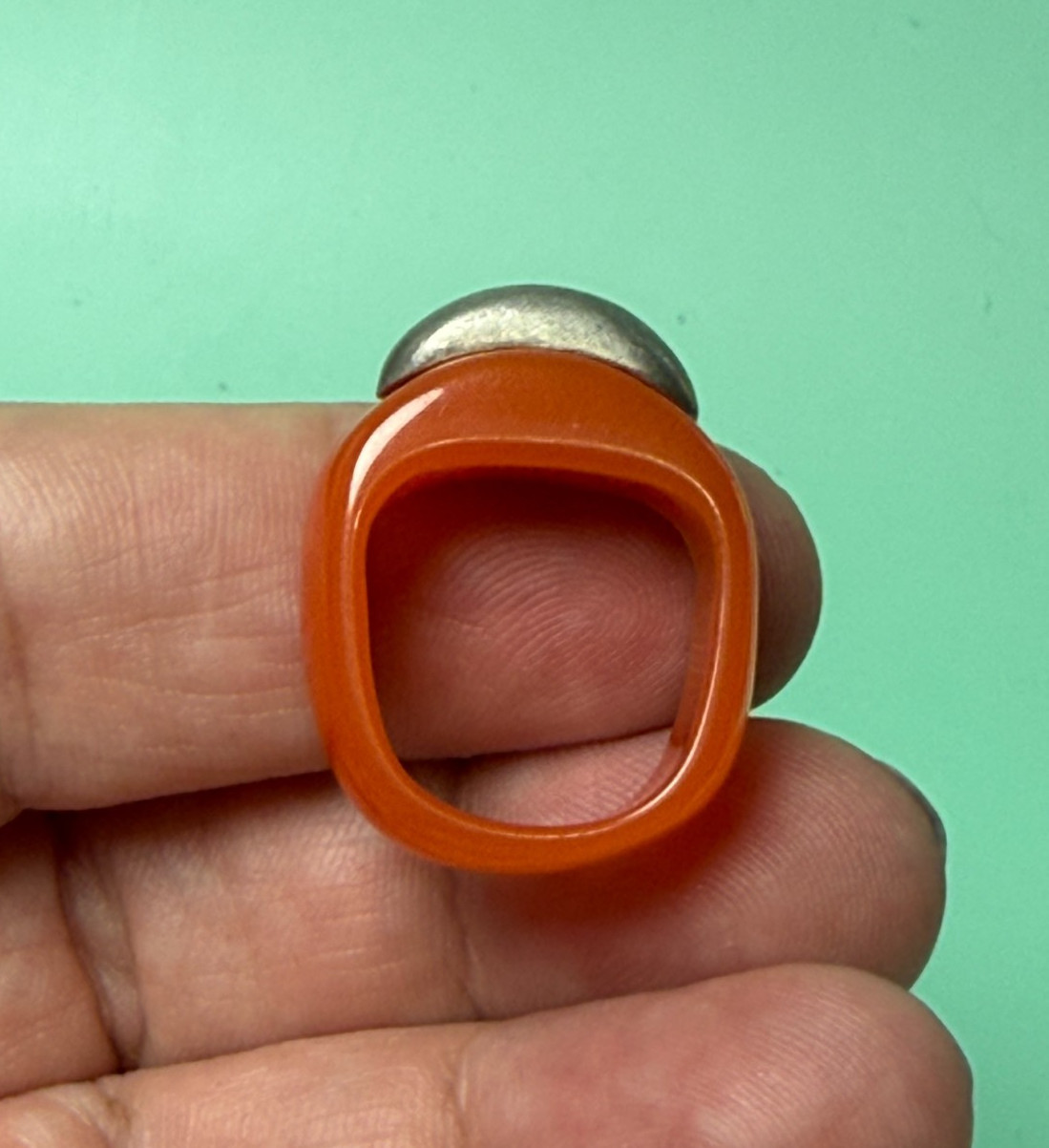 Vtg 1990s Designer Signed Pitaniello Boston Lucite Pewter Ring Size 7 Modernist