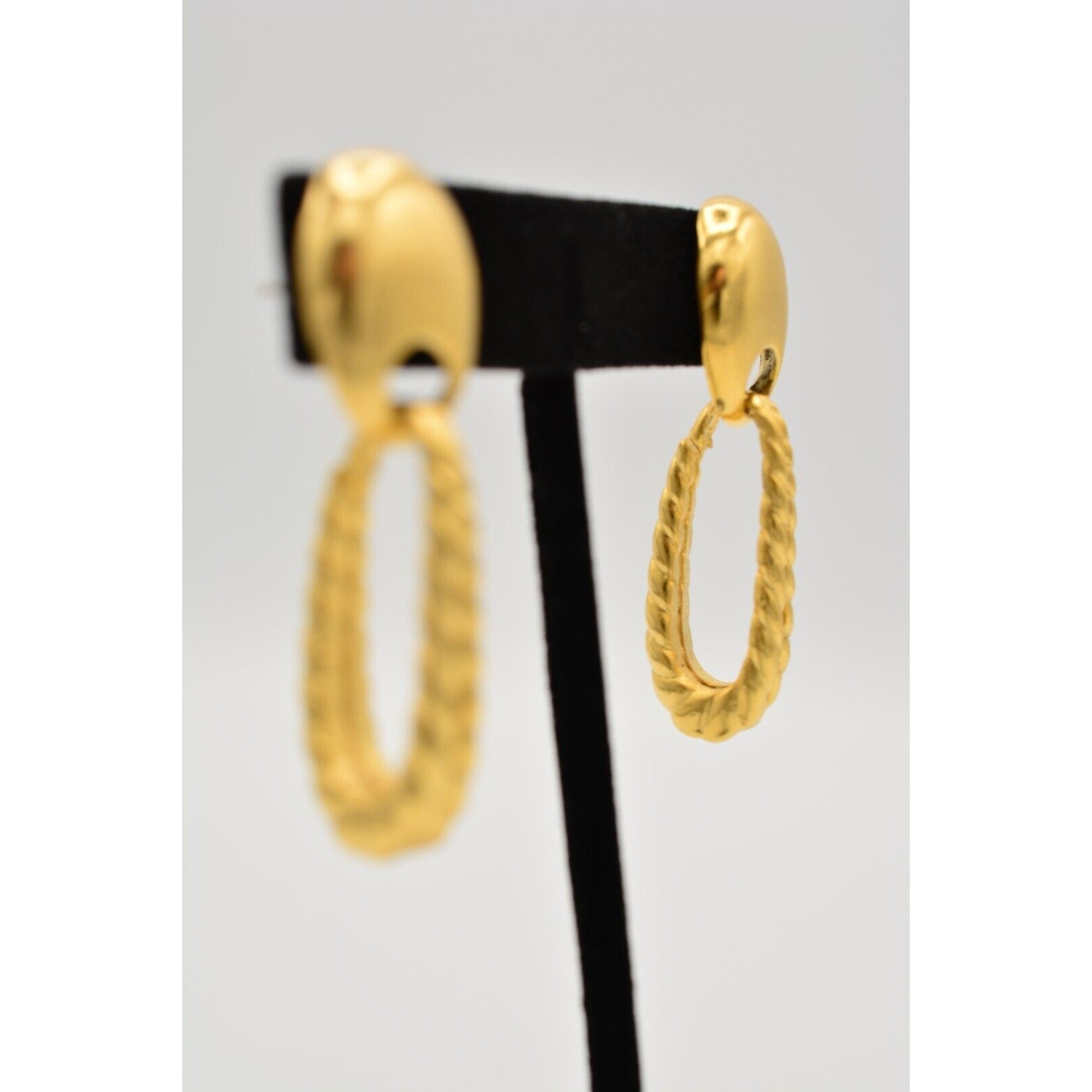 True Vintage Dangle Earrings Brushed Gold Dangle Textured Chunky NOS 1980s BinAB