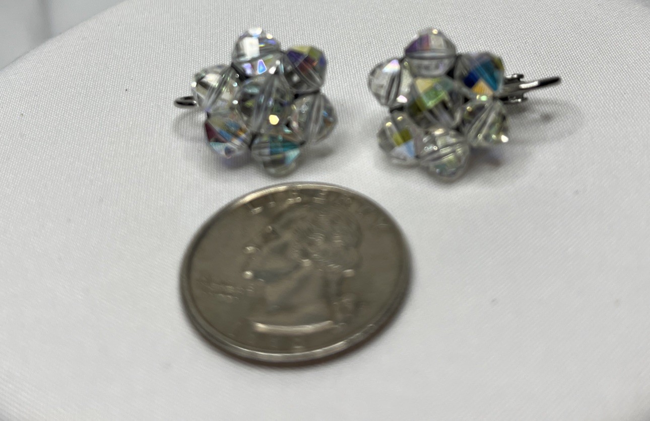 Vintage~MINT~Signed Laguna Clear AB Crystal Clip Earrings Silver Tone Jewelry