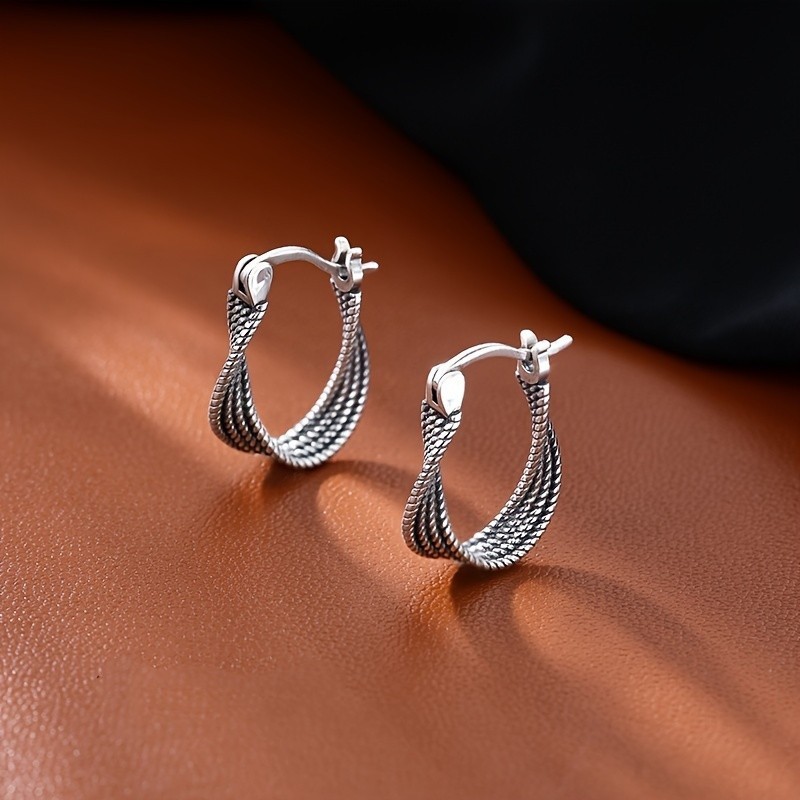 1Pair Vintage 925 Silver Plated Twist Earrings for Women Alloy Jewelry Gift New