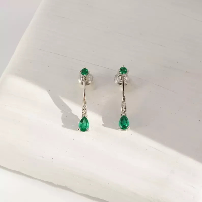 Pear Cut Lab Created Emerald Diamond Woman’s Special Earring 14K White Gold FN