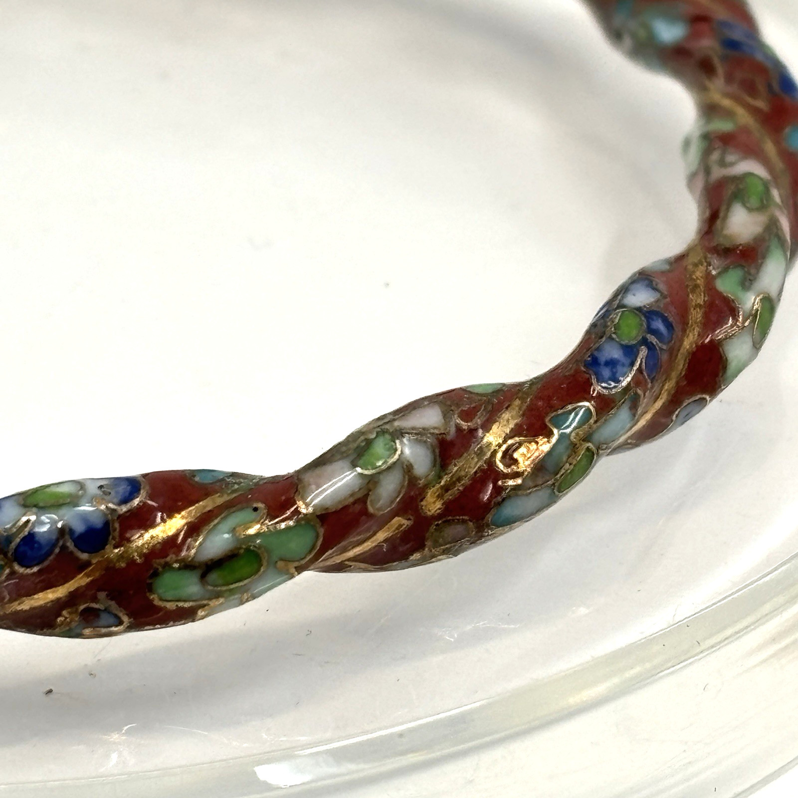 Vintage Chinese Cloisonne Bracelets Bangles Twisted Enamel Heavy